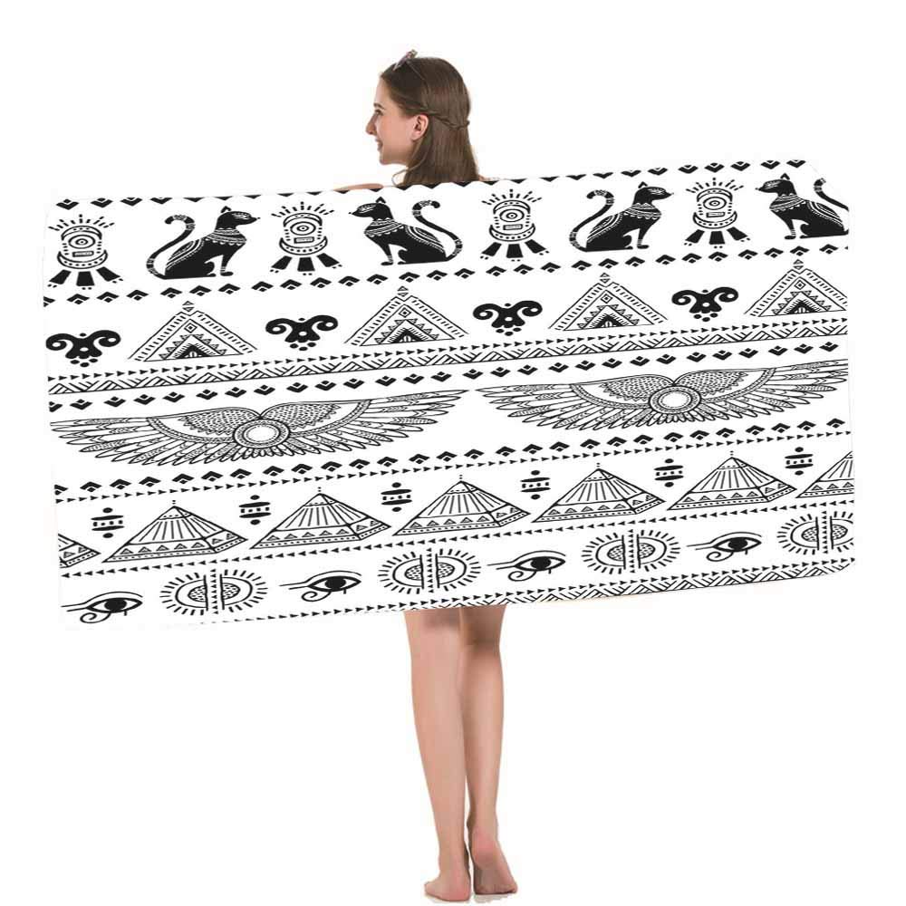 Premium Egyptian Hieroglyph Beach Towel - Soft, Highly Absorbent Bath Towel with Tribal Ethnic Symbols, Birds, Cats & Pyramids for Swimming, Beach, Gym, Travel & Spa | Perfect for Pool Parties, Vacation & Home Decor