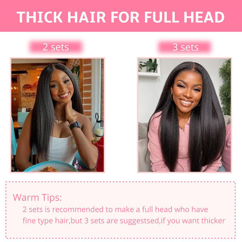 Eullair Kinky Straight Clip-in Hair Extensions - 100% Remy Human Hair, 8PCS Set with 20 Clips, Double Weft 120g for Black Women - Perfect for Styling, Parties & Everyday Wear