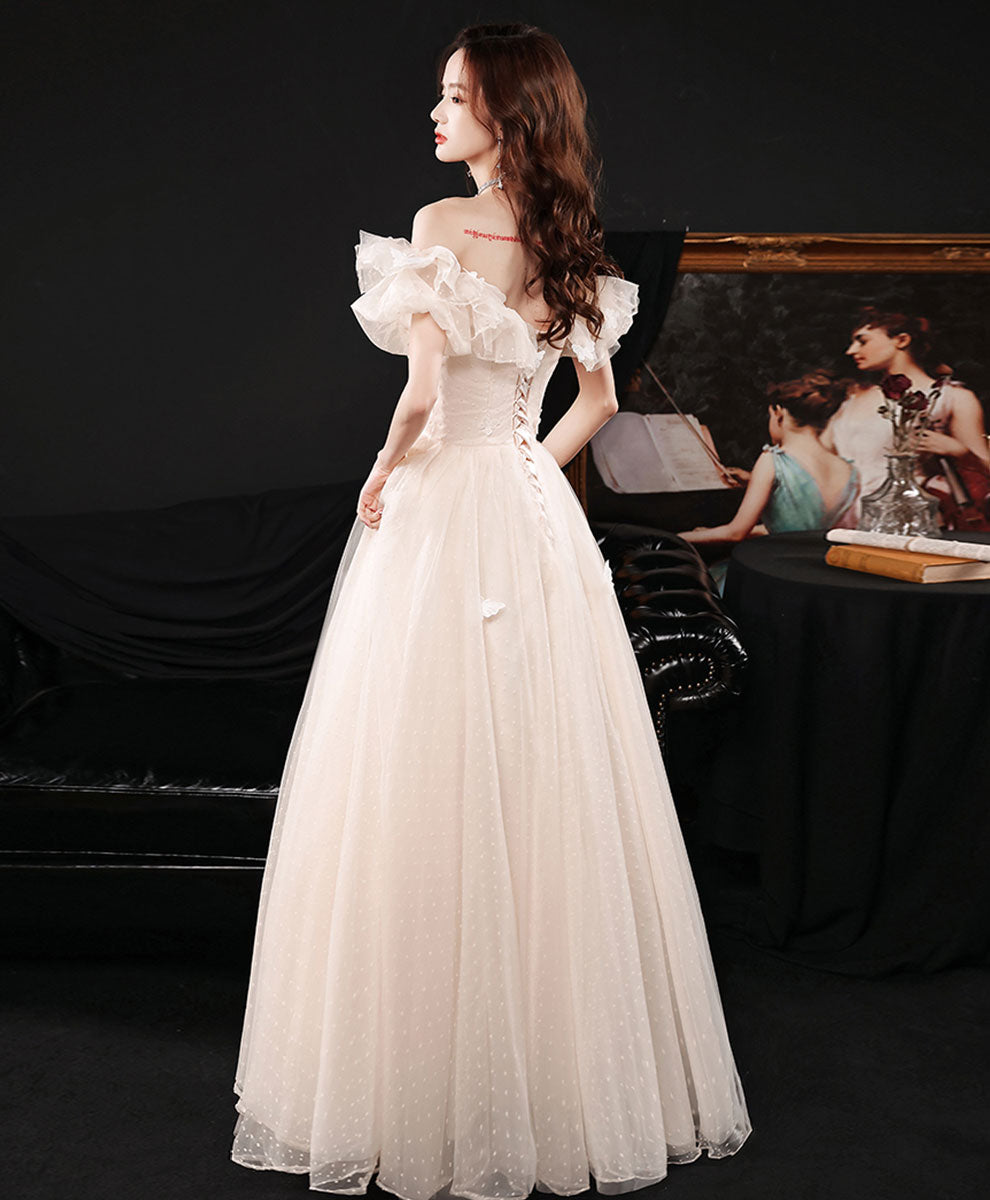 Elegant Champagne A-Line Tulle Prom Dress with Butterfly Details - Perfect for Formal Graduation, Evening Gala & Special Occasions