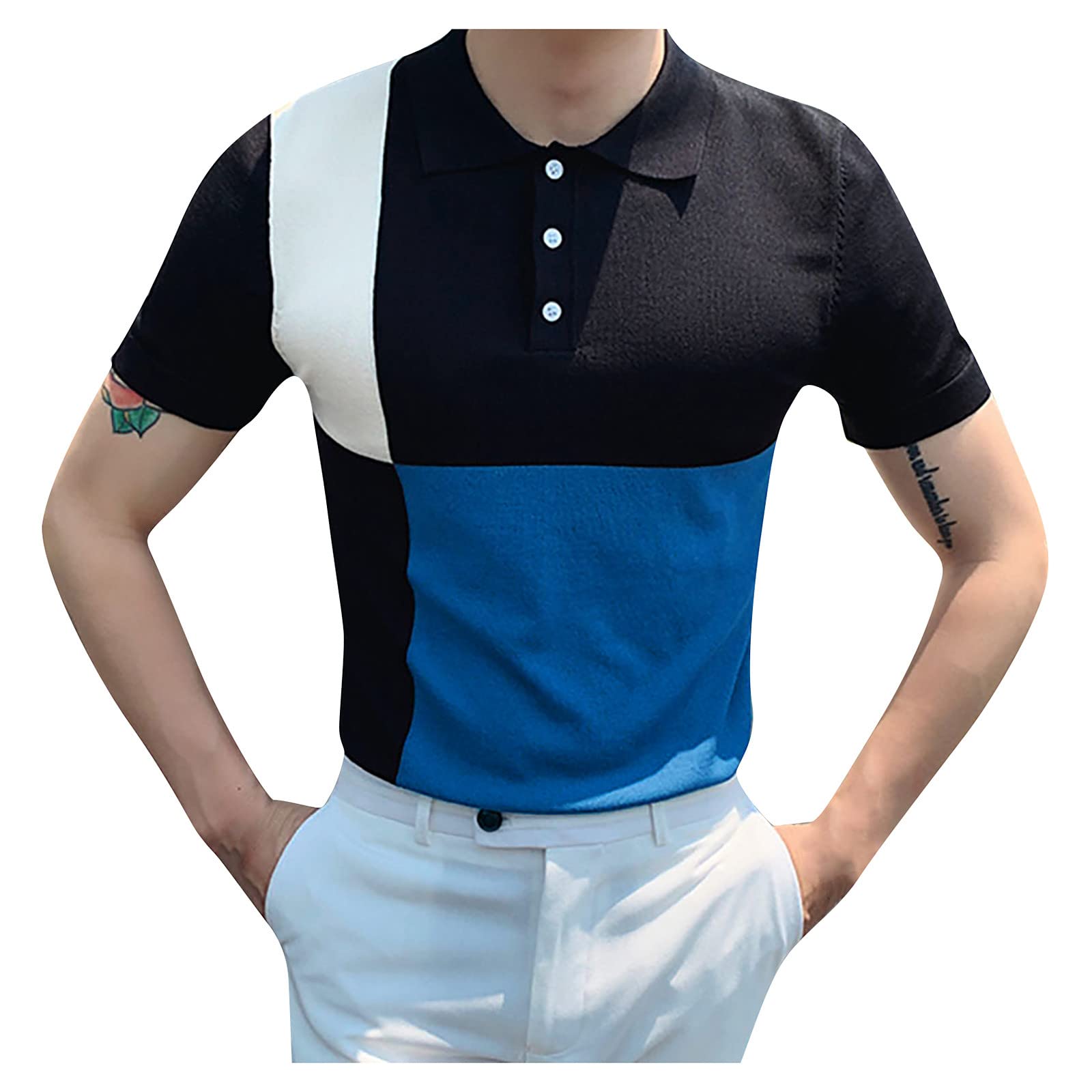 Men's Slim Fit Short-Sleeve Business Casual Shirt - Breathable Lapel Knit T-Shirt for Summer Office Wear & Smart Casual Outfits
