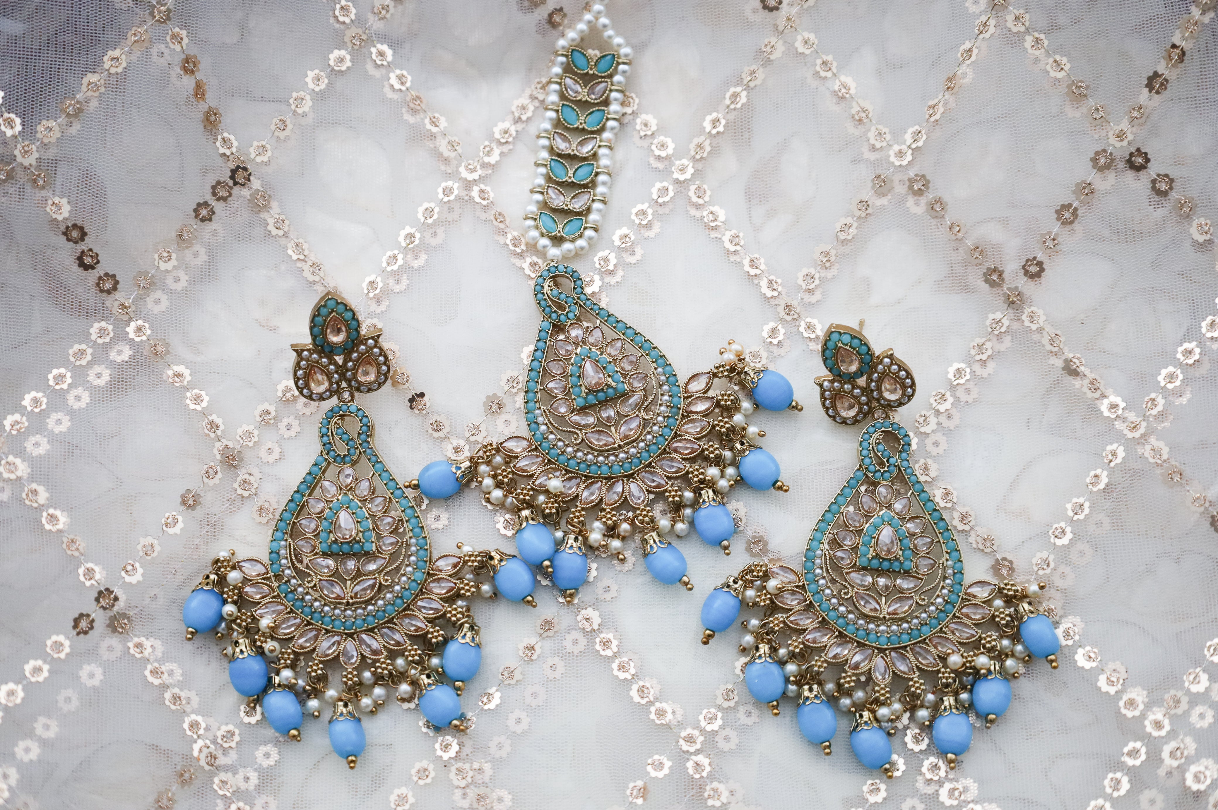Madhavi Indian Ethnic Earrings with Tikka - Traditional Handmade Jewelry for Weddings, Parties & Festivals