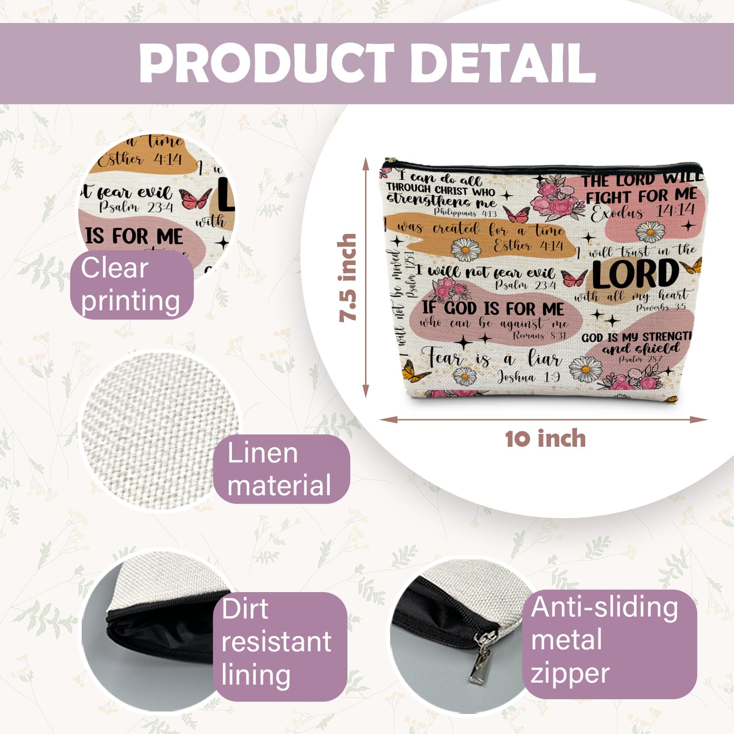 Christian Makeup Bag with Bible Verse Scripture - Bible Study Supplies & Religious Gifts for Women - Perfect for Church, Travel & Daily Devotion