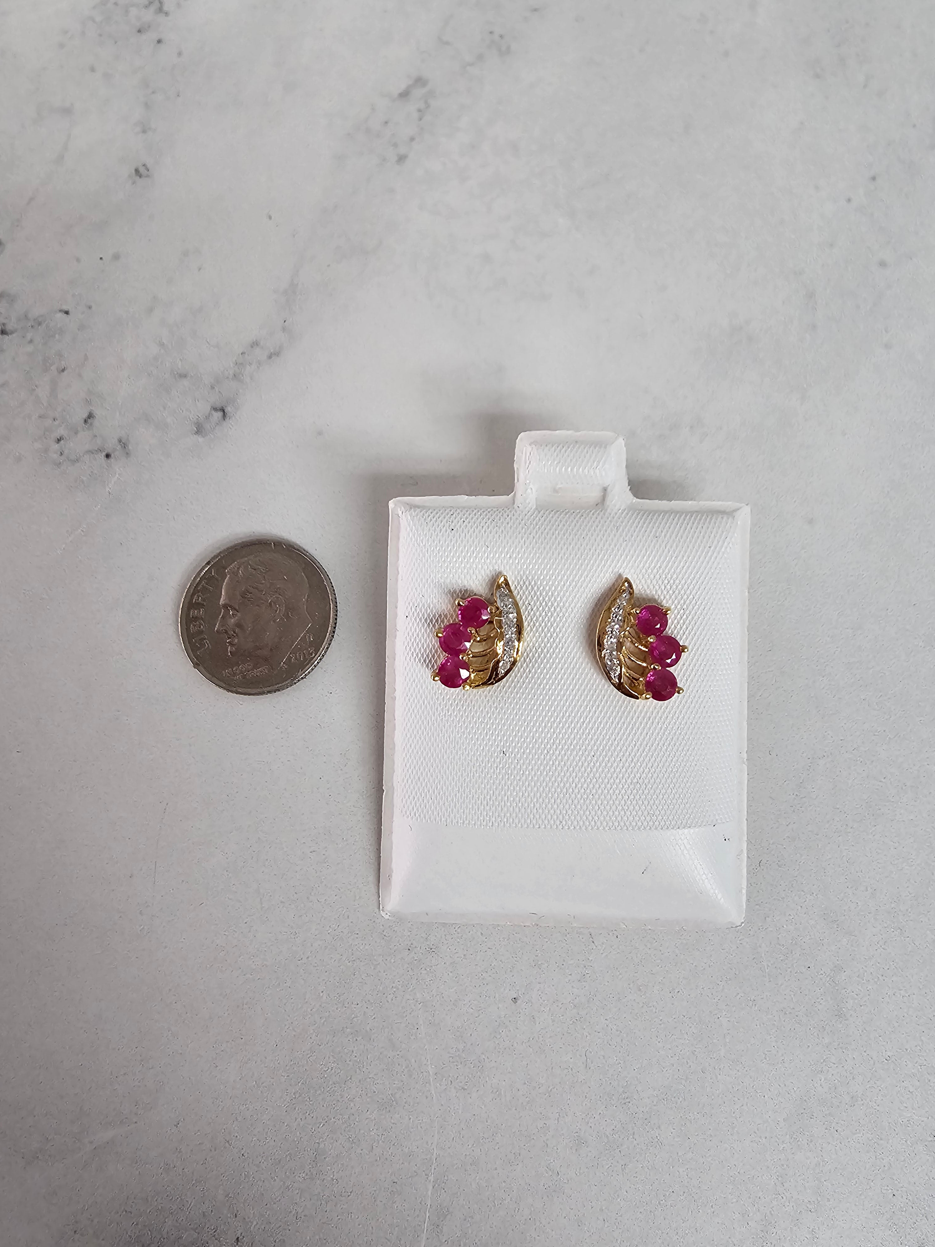 14K Yellow Gold Ruby Wing Stud Earrings with Diamond Accents - Elegant Jewelry for Women, Perfect for Parties, Weddings & Special Occasions