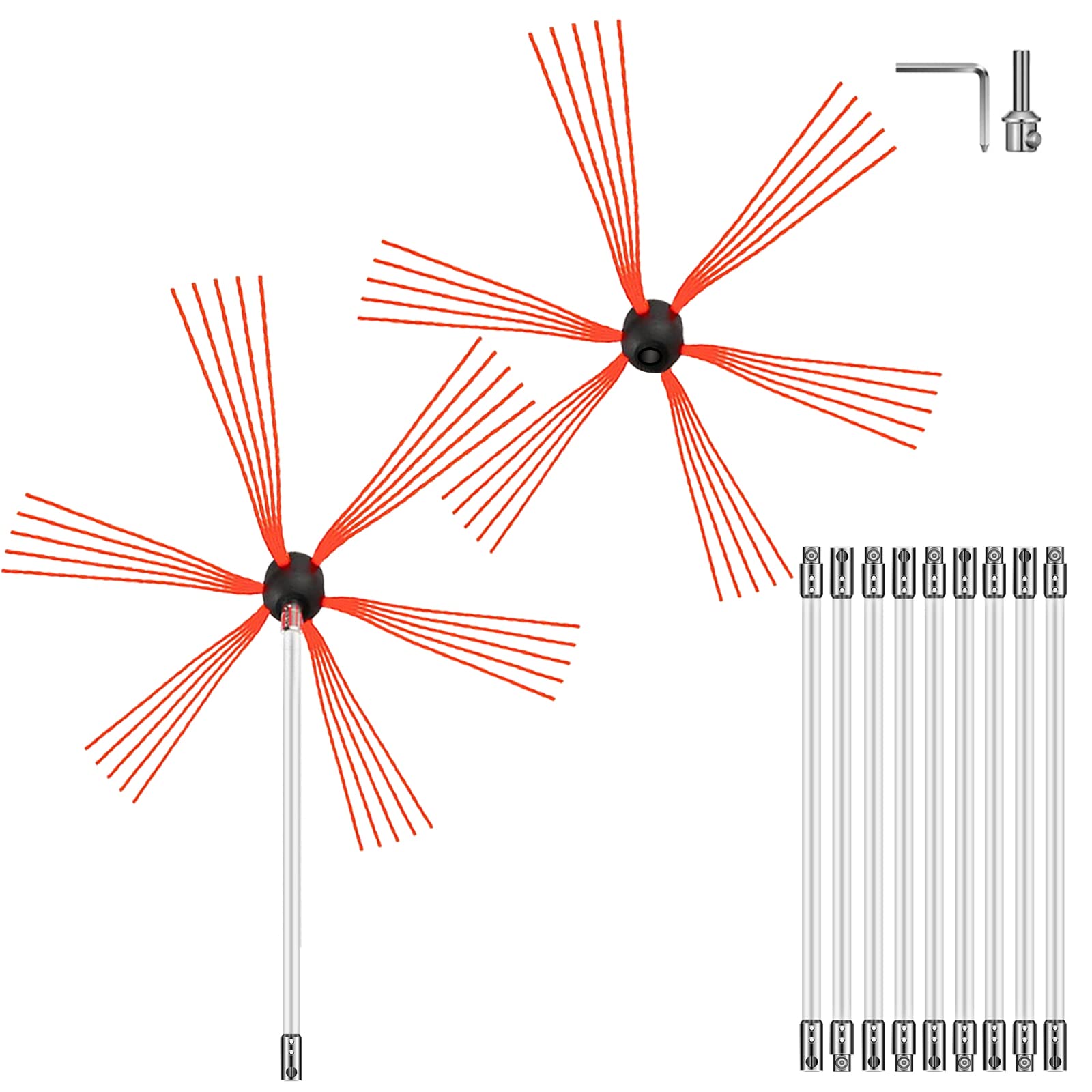 VEVOR 33FT Chimney Sweep Kit with 10 Nylon Flexible Rods & 2 Brush Heads - Drill-Powered Rotary Cleaning System for Fireplace, Wood Stove, and Chimney Maintenance - Perfect for Homeowners and Professional Use
