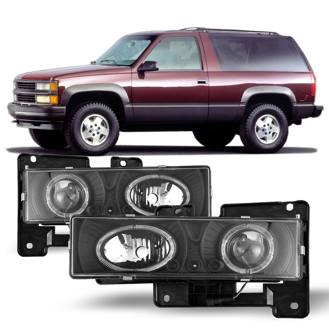 Winjet LED Halo Projector Headlights for 1994-2000 Chevy C/K1500-3500, Blazer, Suburban, Tahoe - DRL Lights for Off-Road & Night Driving