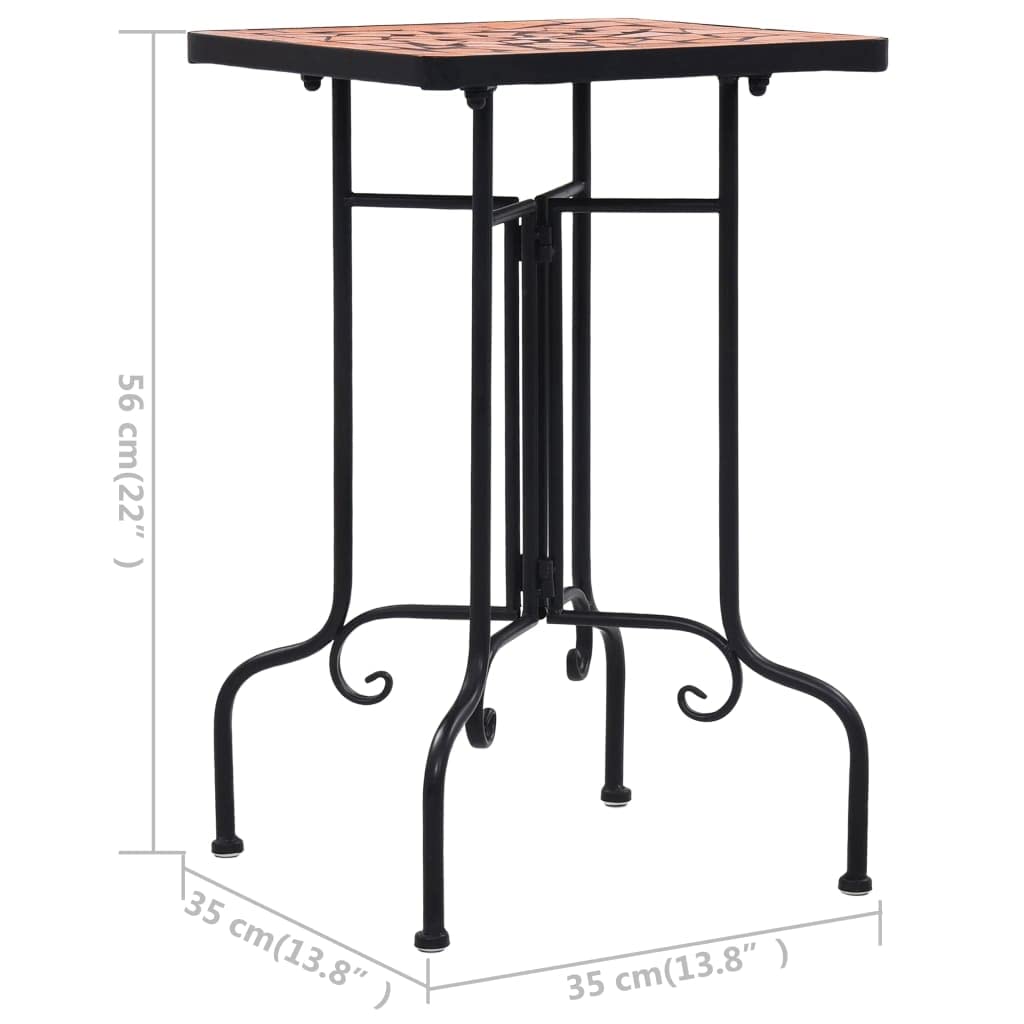 CHARMMA Mosaic Side Table - Terracotta Ceramic End Table, Brown, 13.8