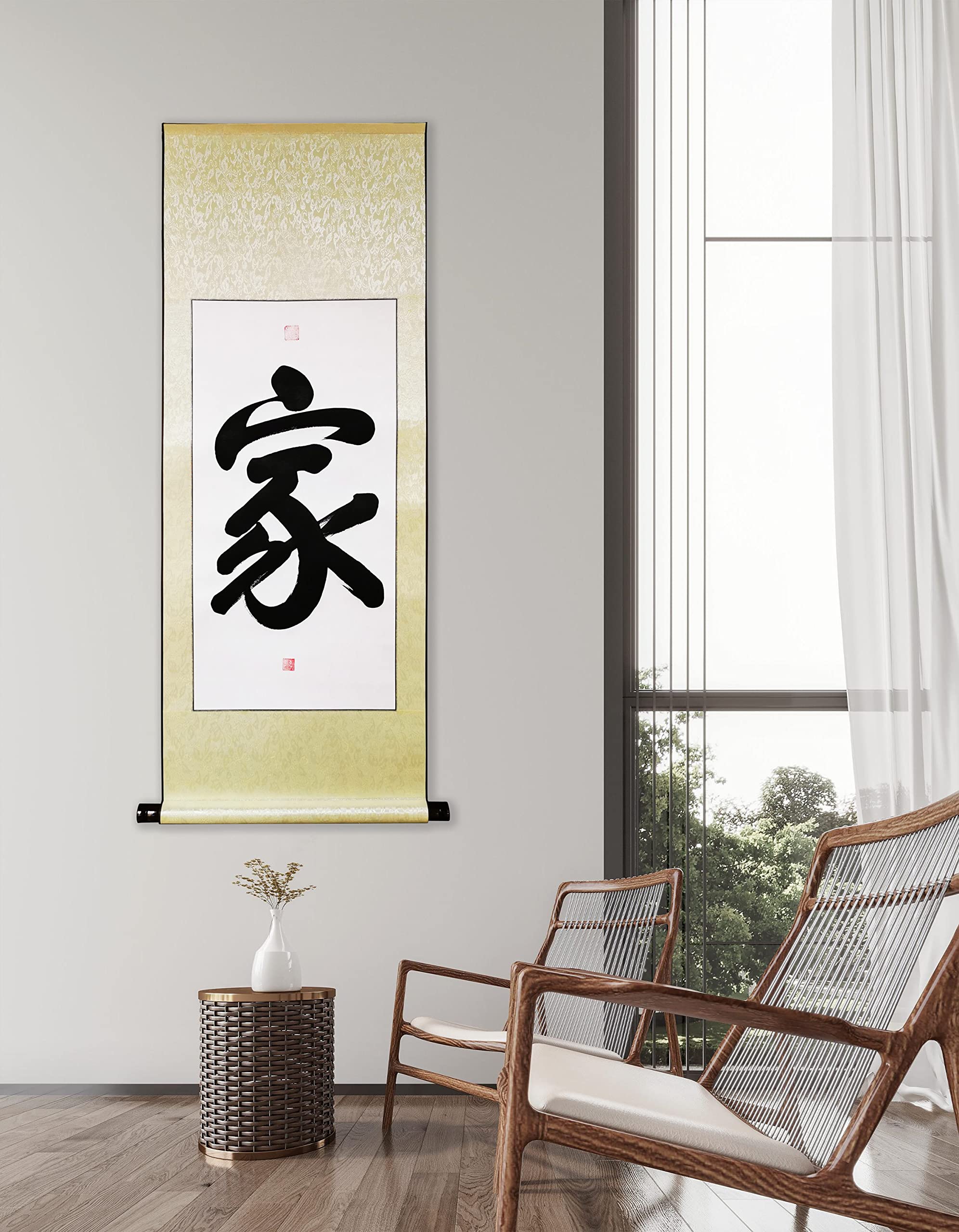 Original Handmade Chinese Calligraphy Wall Art - 44x17 Inch Scroll with Authentic Handwritten Characters | Perfect for Home Decor, Living Room & Bedroom Wall Hangings | Ideal for Asian-Themed Interiors & Meditation Spaces