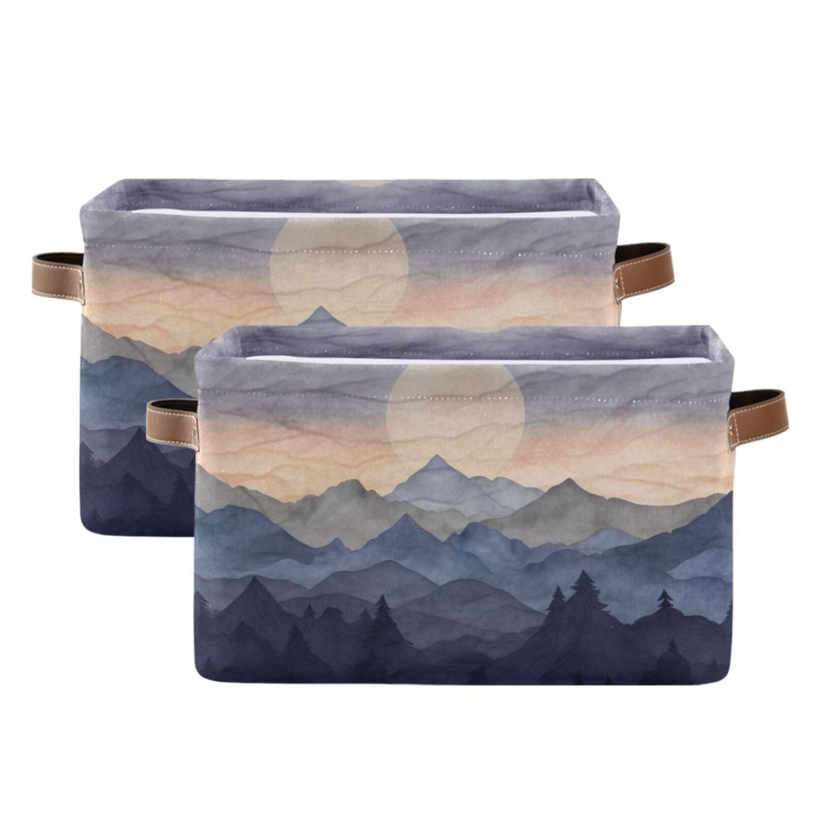 Blue Marble Foldable Canvas Storage Baskets with Handles - 2 Pack Rectangle Fabric Organizer Boxes for Closet, Shelves, Home & Office Organization | Perfect for Clothes, Toys, and Home Decor Storage