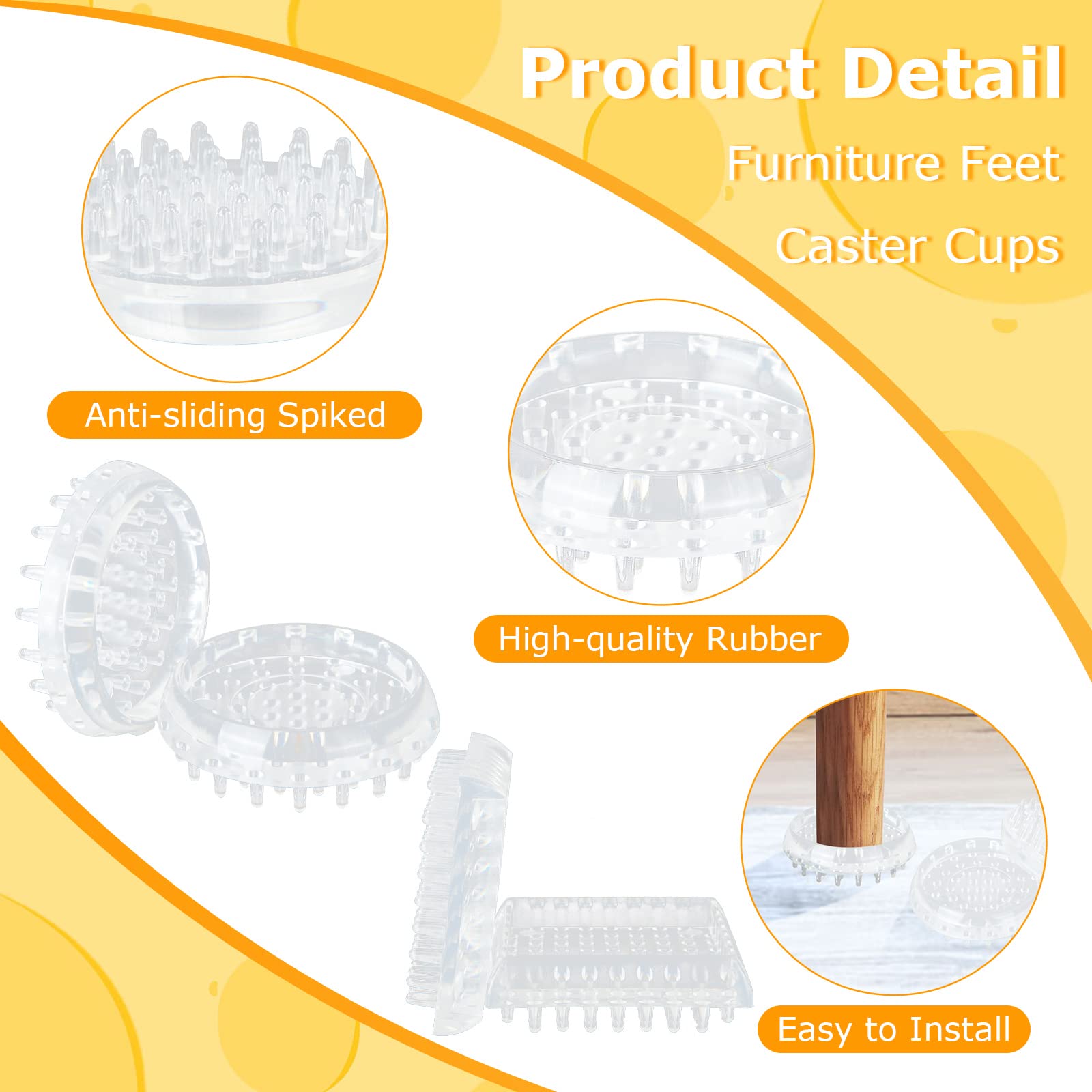 JMIATRY 20-Pack Spiked Caster Cups for Carpet Protection - 10 Square & 10 Round Plastic Furniture Glides (2-1/4 Inch, Clear) - Prevent Floor Damage for Hardwood, Tile & Carpet - Perfect for Office Chairs, Sofas & Rolling Furniture