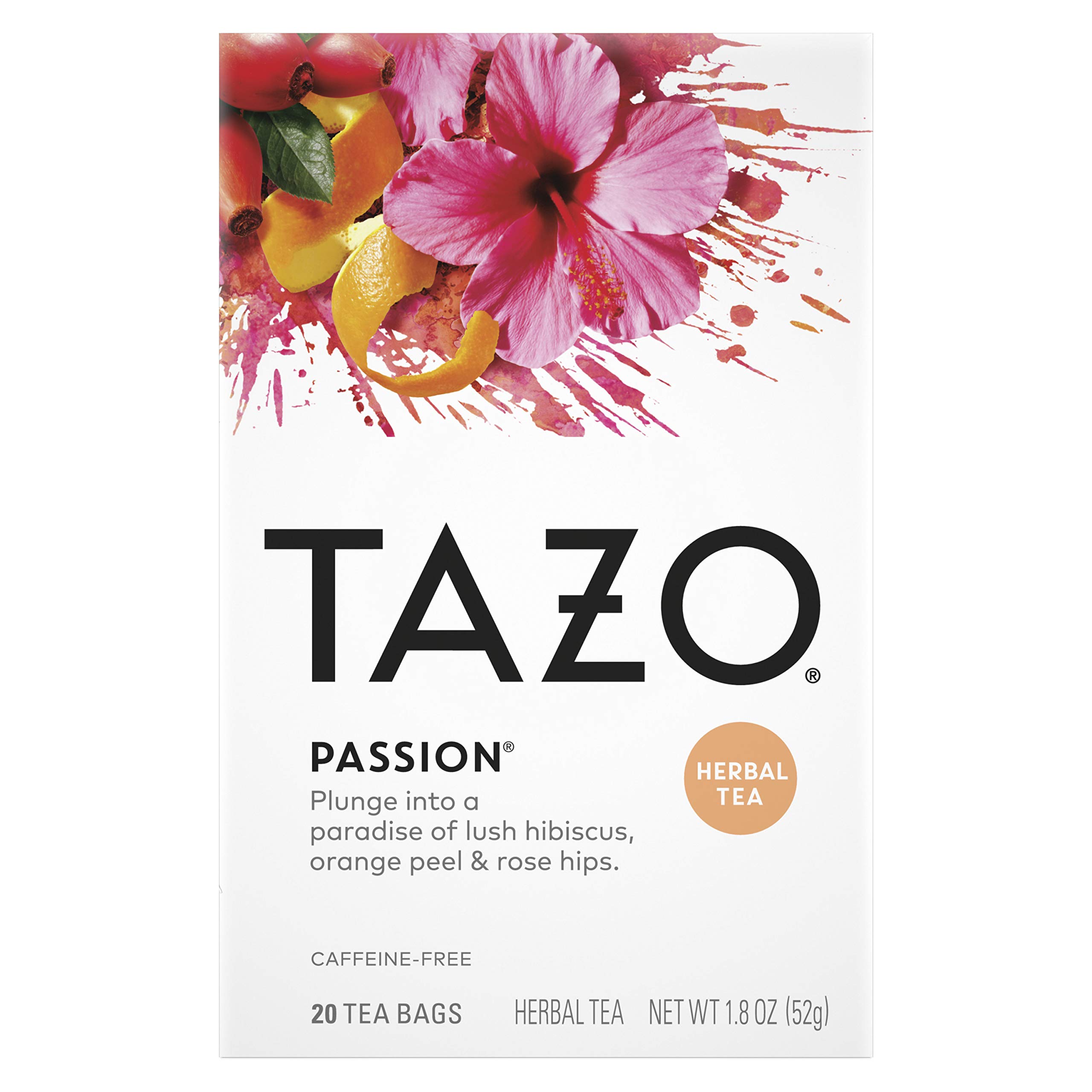 TAZO Passion Herbal Tea Bags - Caffeine Free Hibiscus Blend for Hot or Iced Tea - 20 Count - Perfect for Relaxation, Wellness & Afternoon Refreshment