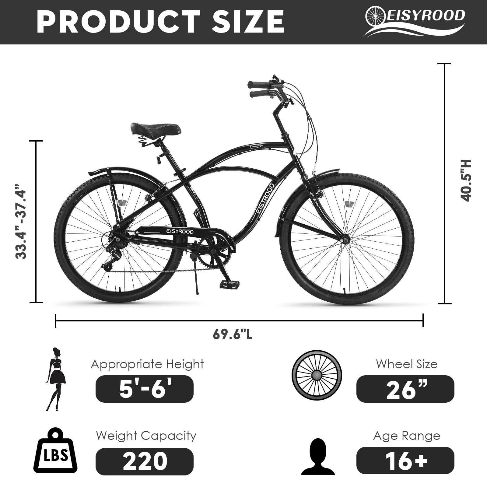 **26 Inch Women's Beach Cruiser Bike - 7 Speed Hybrid Bicycle for Women & Men, Lightweight Frame with Anti-Skid Tires, Easy Quick Assembly - Perfect for Commuting, Leisure Rides & Beach Cruising**