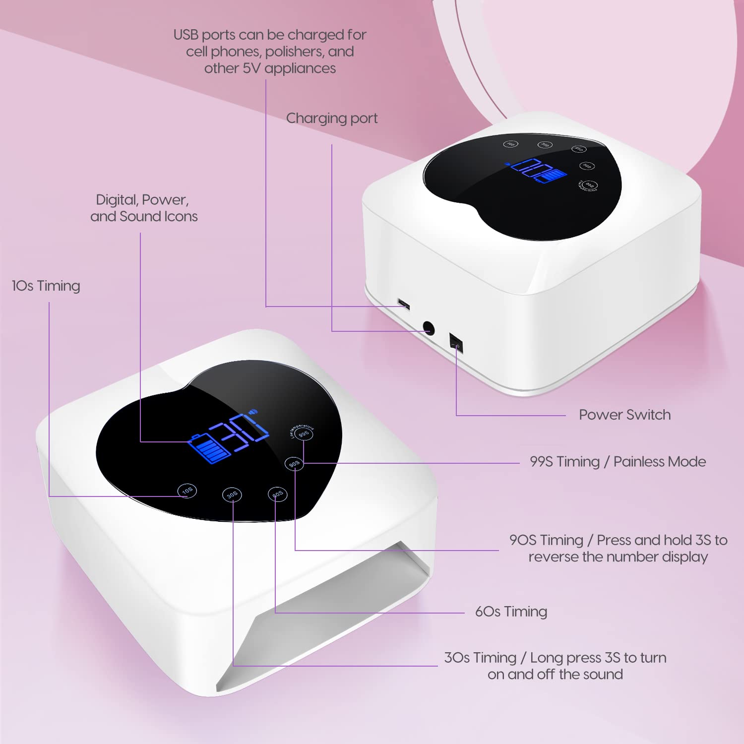 Professional 72W UV LED Nail Lamp - Cordless Gel Nail Dryer with 5 Timer Settings & Touch Screen Auto Sensor | Fast Curing for Salon & Home Manicures, Perfect for Gel Polish, Acrylics & Nail Art