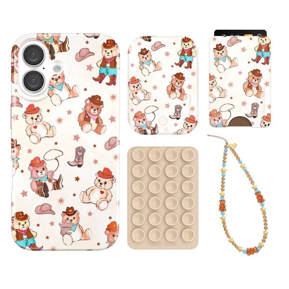 Cowboy Teddy iPhone Wallet Case with Card Holder - Stylish & Functional Phone Accessory for Western Lovers | Perfect for Rodeos, Concerts, and Everyday Use