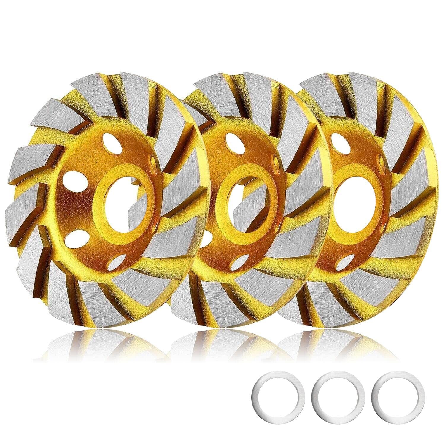 3-Piece 4-Inch Diamond Grinding Cup Wheel Set - Heavy Duty 12-Segment Turbo Concrete & Ceramic Grinding Discs for Angle Grinders - Perfect for Masonry, Tile Removal & Surface Preparation