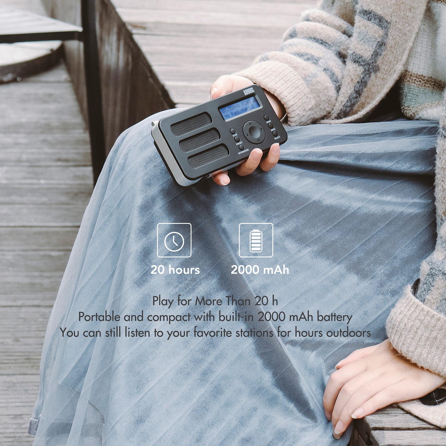 Portable DAB+ FM Digital Radio with Alarm Clock, RDS, AUX Input & Rechargeable Battery - August MB225 | Perfect for Home, Office, Travel & Emergency Use