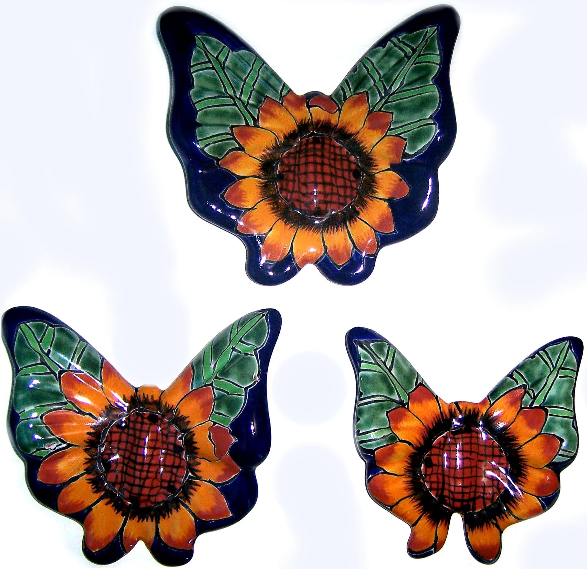 Sunflower Talavera Ceramic Butterfly Set of 3 - Hand-Painted Mexican Folk Art Decor for Kitchen, Garden & Home Decorations