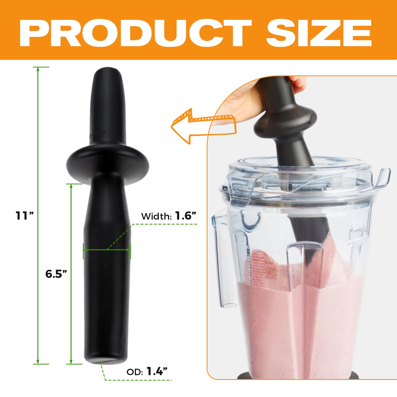 **Low Profile Blender Tamper Tool Plunger - Compatible with Vitamix 64oz & 40oz Containers, Pro 750/5300/7500 - Perfect for Smoothies, Nut Butters & Food Prep**