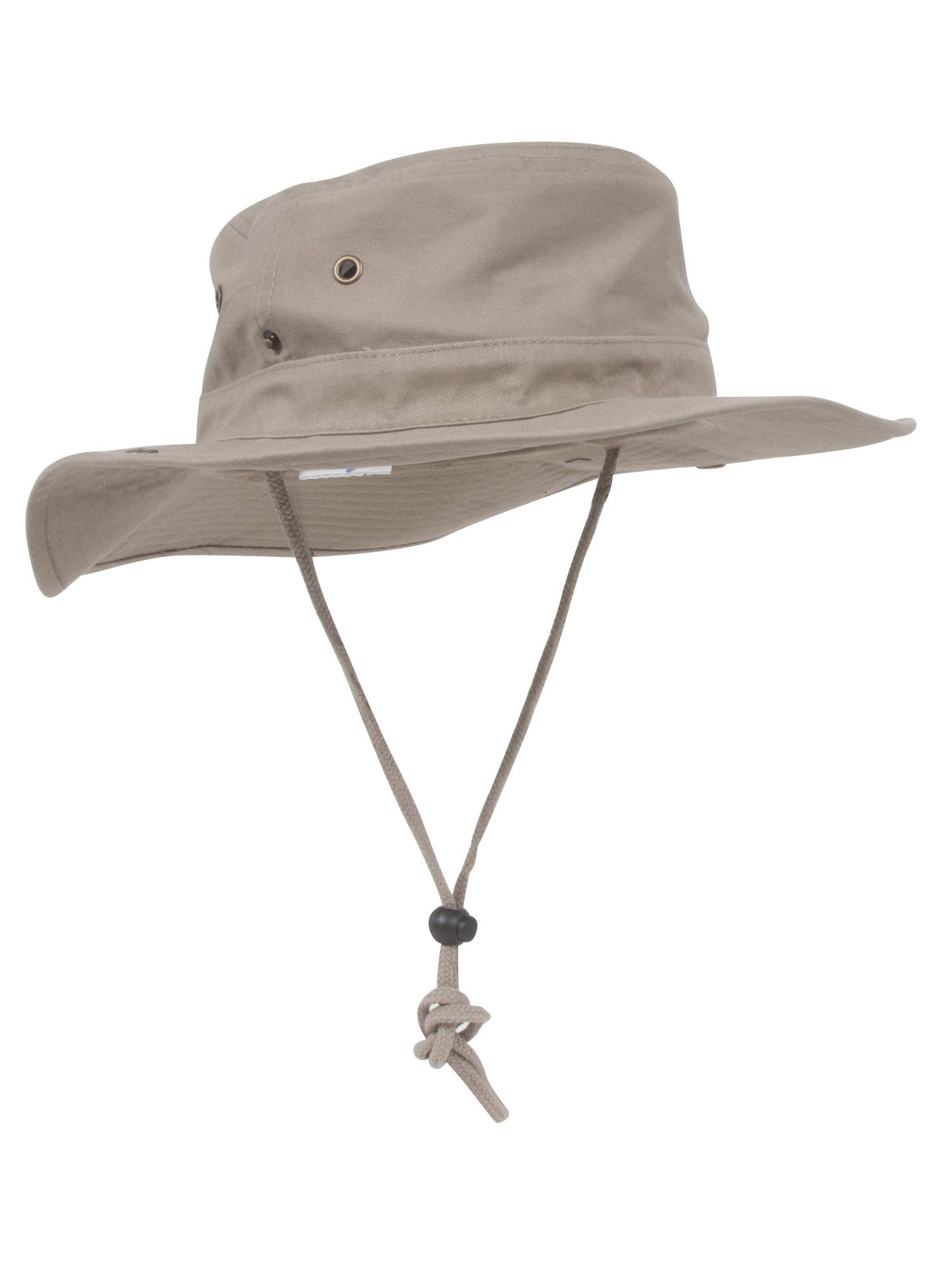 Brushed Twill Aussie Hat with Side Snaps & Chin Cord - Khaki Small Size for Outdoor Adventures, Hiking, and Sun Protection
