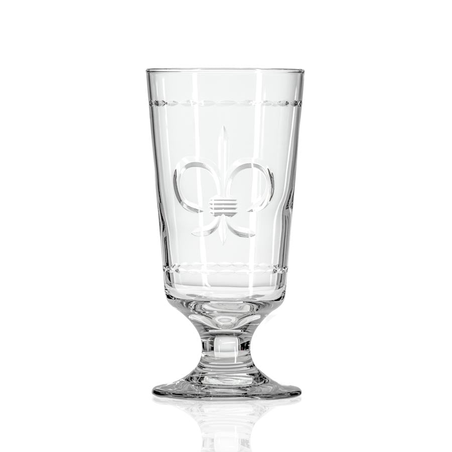 Premium Fleur De Lis 10oz Footed Highball Glasses - Set of 4 Elegant Barware for Cocktails, Whiskey, and Iced Drinks - Perfect for Home Bars, Parties, and Entertaining