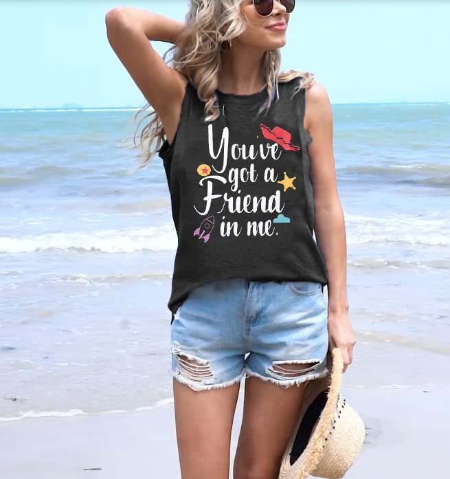 Funny 'You've Got A Friend in Me' Women's Graphic Tank Top - Cute Letter Print Sleeveless Tee for Casual Wear, Summer Outfits & Disney Fans
