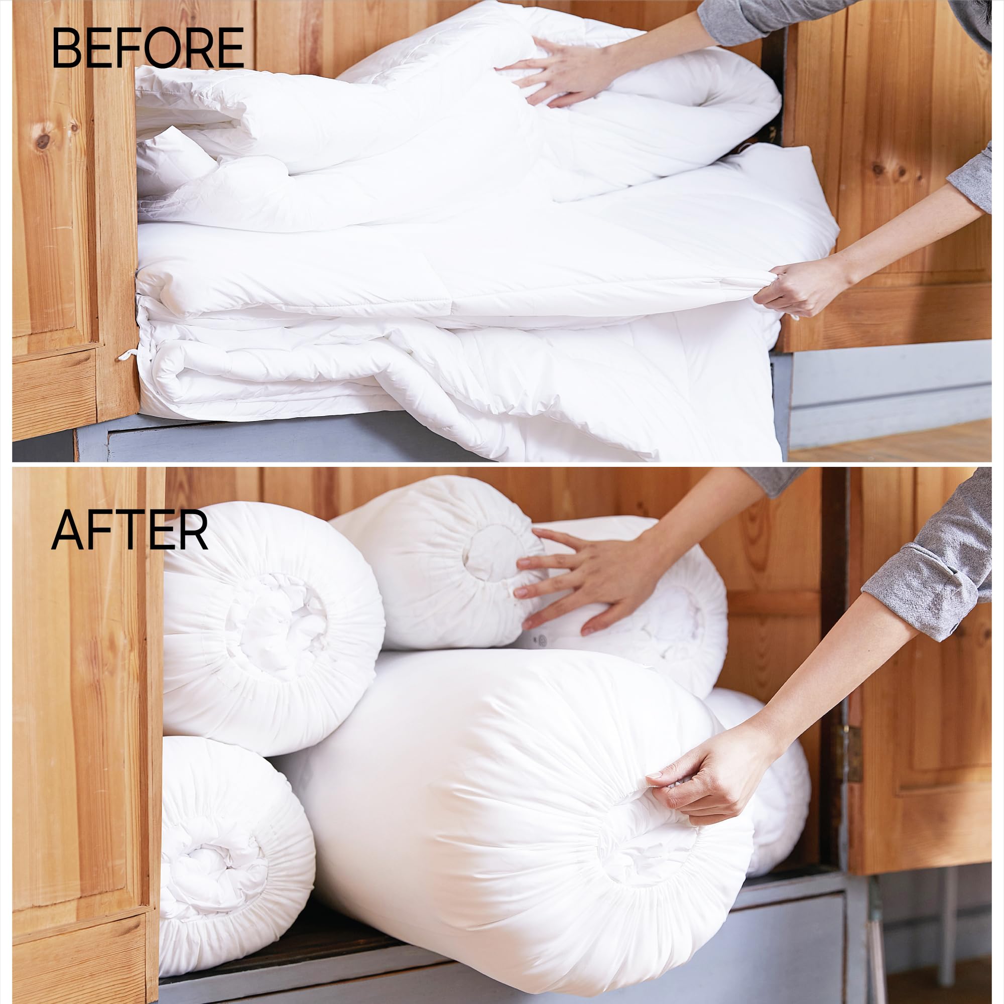 Roll & Stack Storage Bags for Comforters, Blankets & Clothes - XL 80L Space Saving Organizer (2-Pack, White) | Dustproof, Washable Premium Fabric for Closet & Underbed Storage | Perfect for Seasonal Clothing & Home Organization