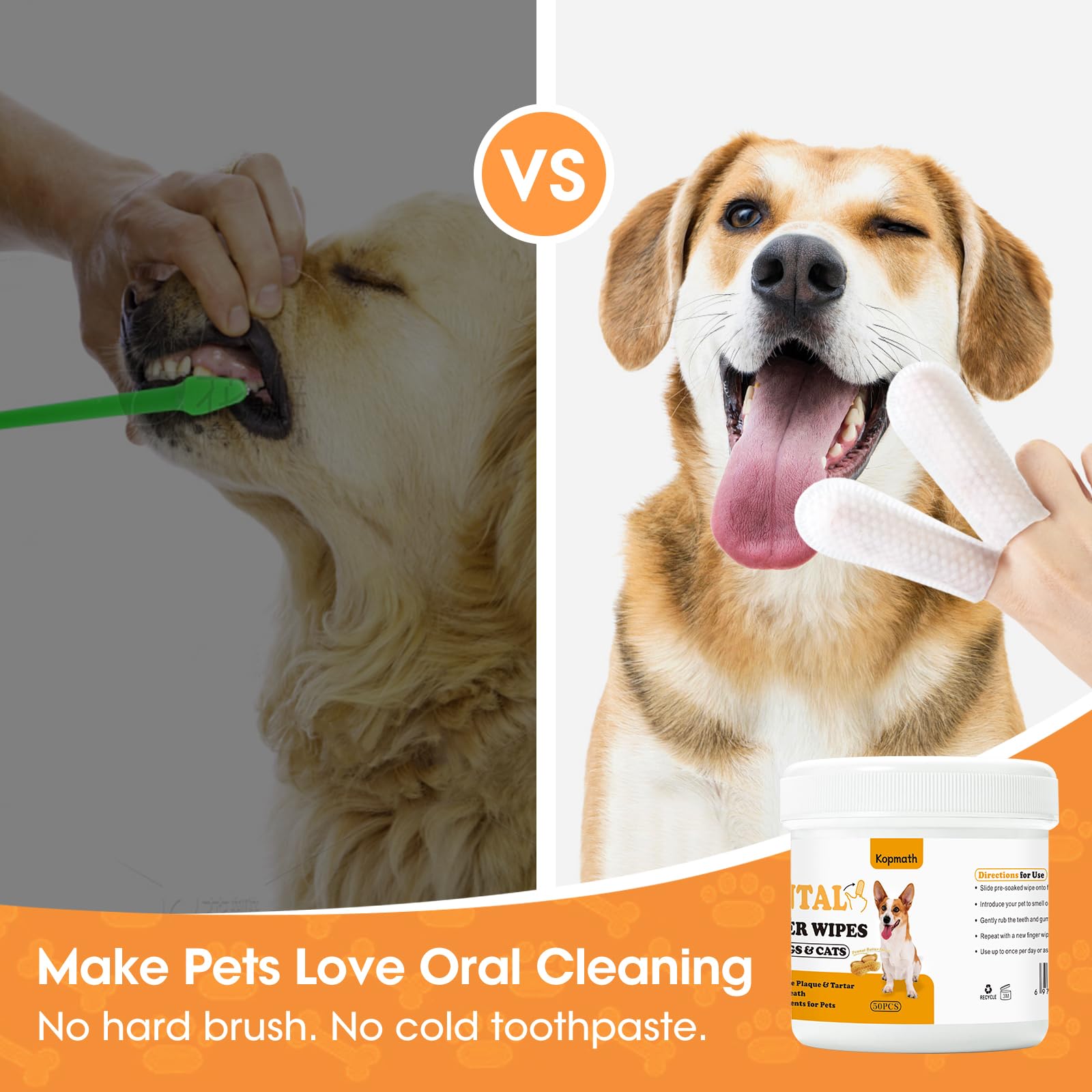 Dental Care Finger Wipes for Dogs & Cats - Pre-Soaked Pet Teeth Cleaning Pads with Peanut Flavor | Reduces Plaque & Tartar, Freshens Breath | Easy-to-Use Disposable Oral Wipes for Daily Pet Dental Hygiene at Home