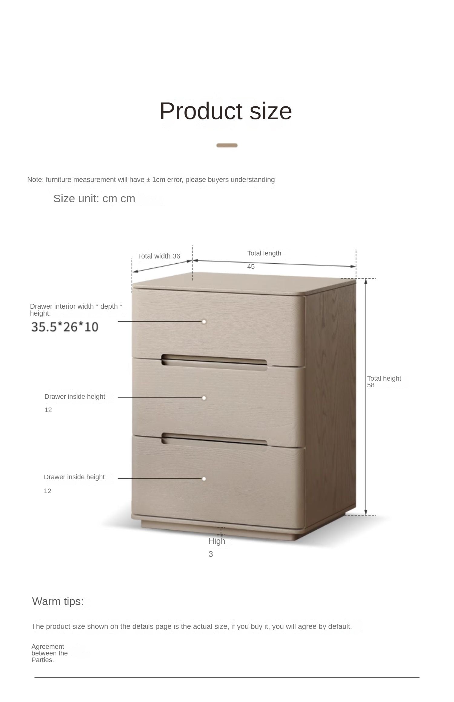 Solid Oak Wood Nightstand with 3 Drawers - Modern Light Luxury Bedside Table for Bedroom, Living Room, or Office