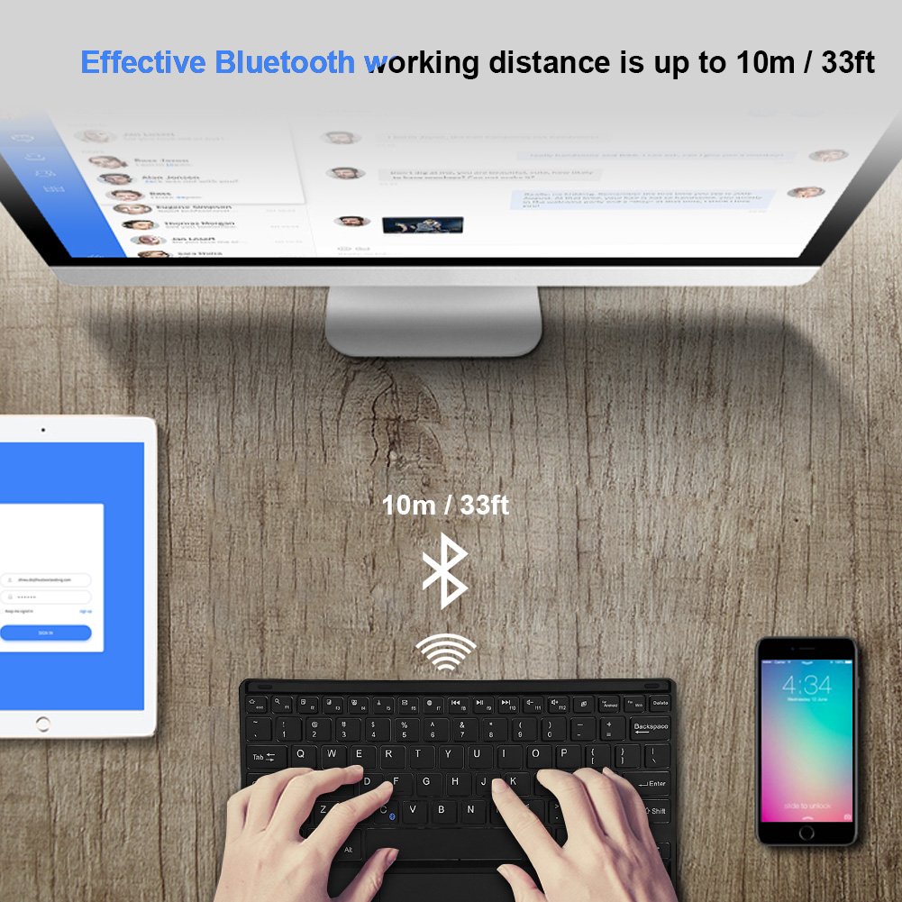 Ultra-Slim Bluetooth Keyboard with Touchpad - Wireless Portable Keyboard for PC, Android Phone, Tablet - Perfect for Home Office, Travel & Remote Work