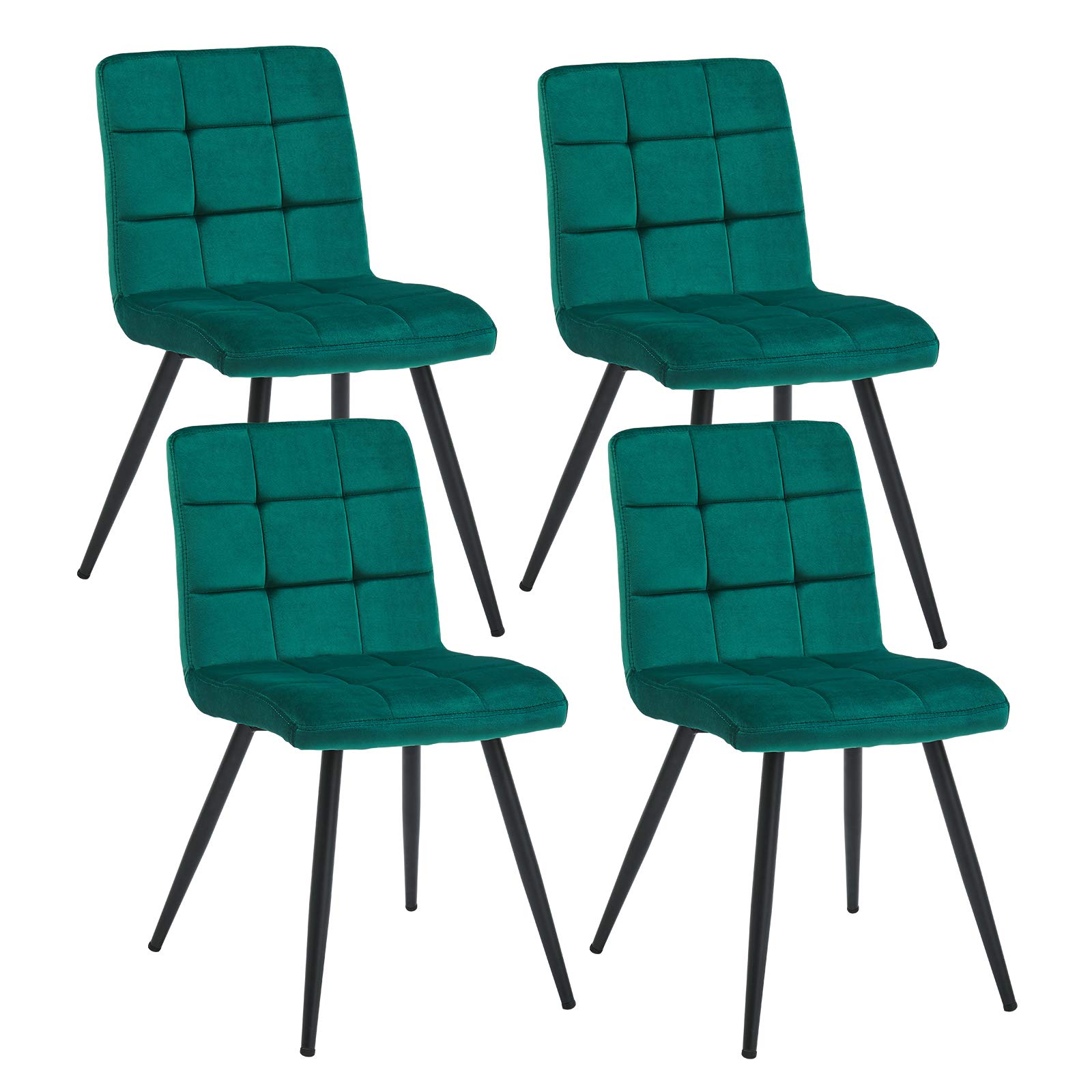 Luxury Velvet Dining Chairs Set of 4 - Modern Tufted Upholstered Accent Chairs with Sturdy Metal Legs for Living Room, Kitchen, Bedroom & Office - Soft Green Velvet Reception Chairs for Home Decor & Dining Room Furniture