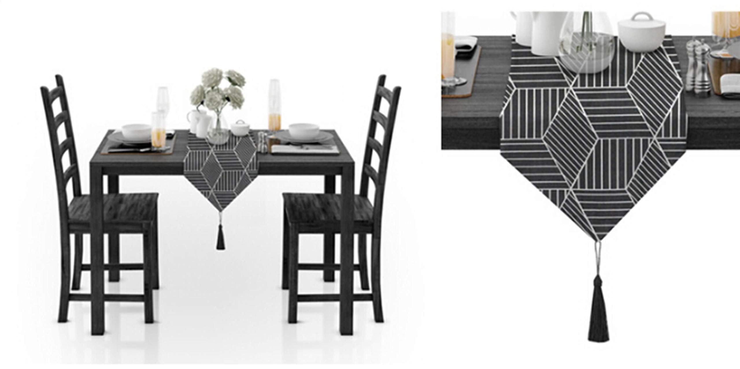 Black Cotton Table Runner with Geometric Pattern & Tassel - 11.5x94 Inches (30x240cm) - Elegant Wedding, Easter, Christmas & Holiday Party Decorations - Perfect for Dining Tables, Buffets, and Special Event Centerpieces
