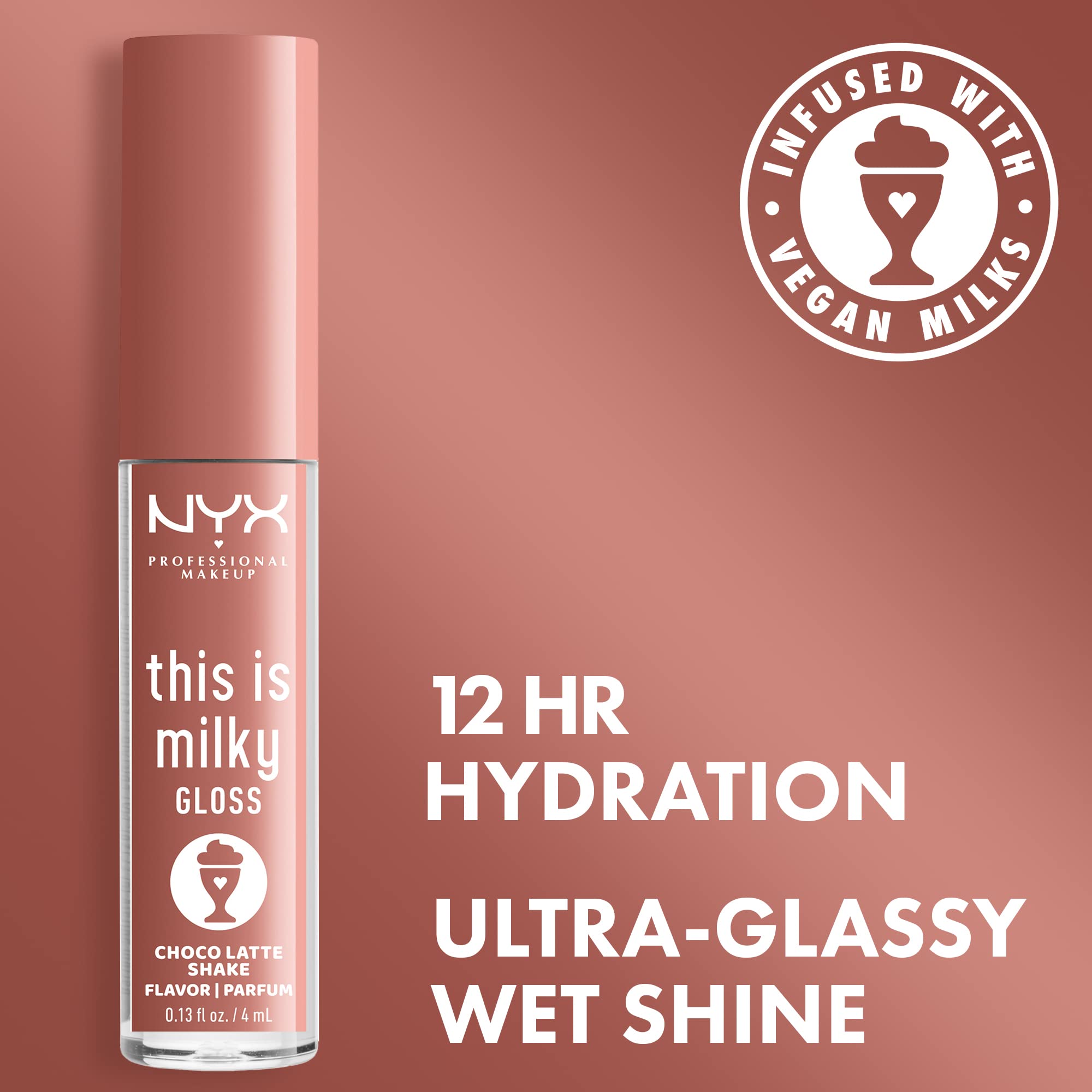NYX PROFESSIONAL MAKEUP This Is Milky Gloss - 12 Hour Hydrating Vegan Lip Gloss in Choco Latte Shake (Milk Chocolate) for Smooth, Shiny Lips - Perfect for Daily Wear, Date Nights & Special Occasions