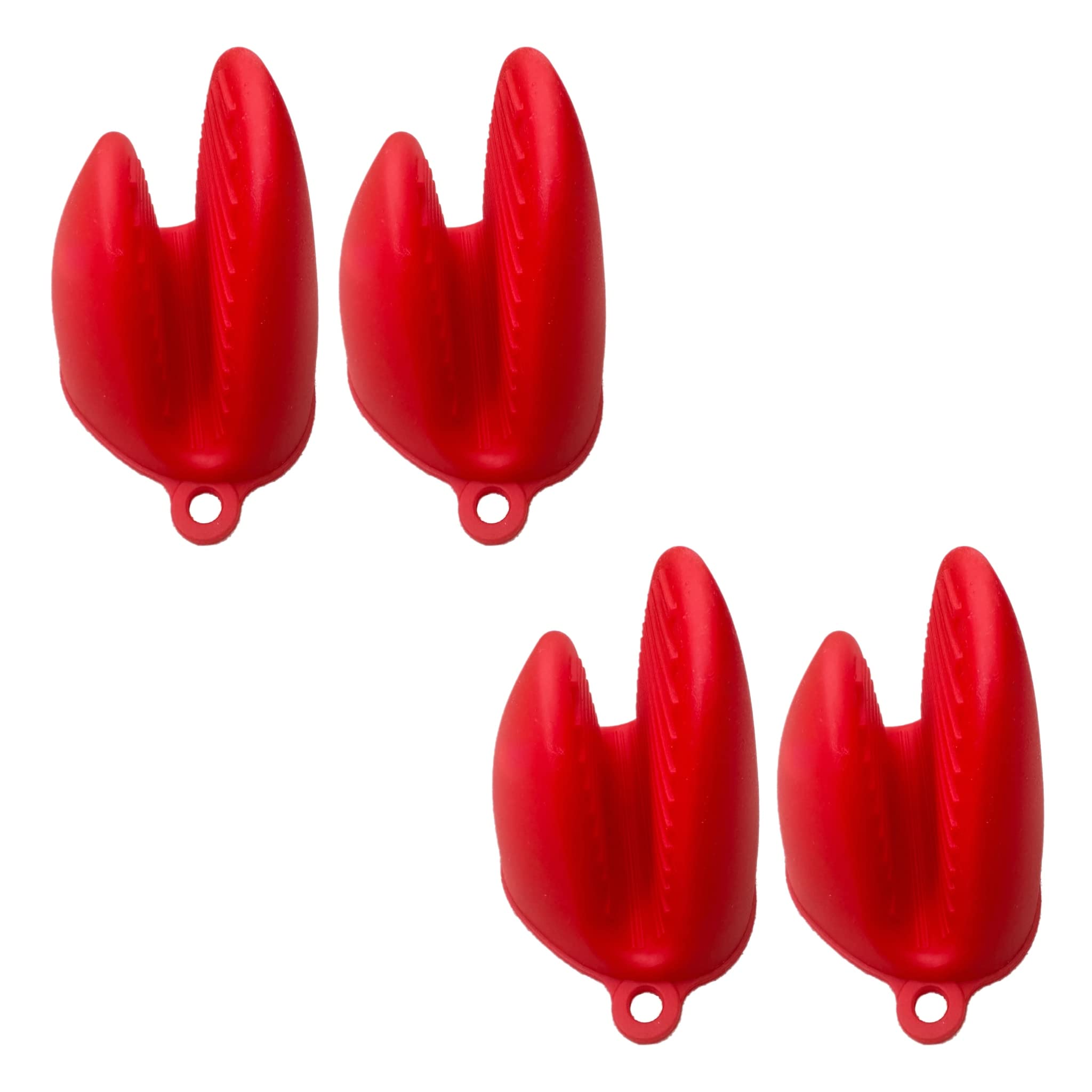 2 Pairs (4pcs) ALAZCO Heat Resistant Red Mini Oven Mitts - Food Grade Silicone Pinch Mitt Gloves & Potholders for Kitchen Cooking, Baking, BBQ - Perfect for Hot Pans, Grilling & Baking Cookies