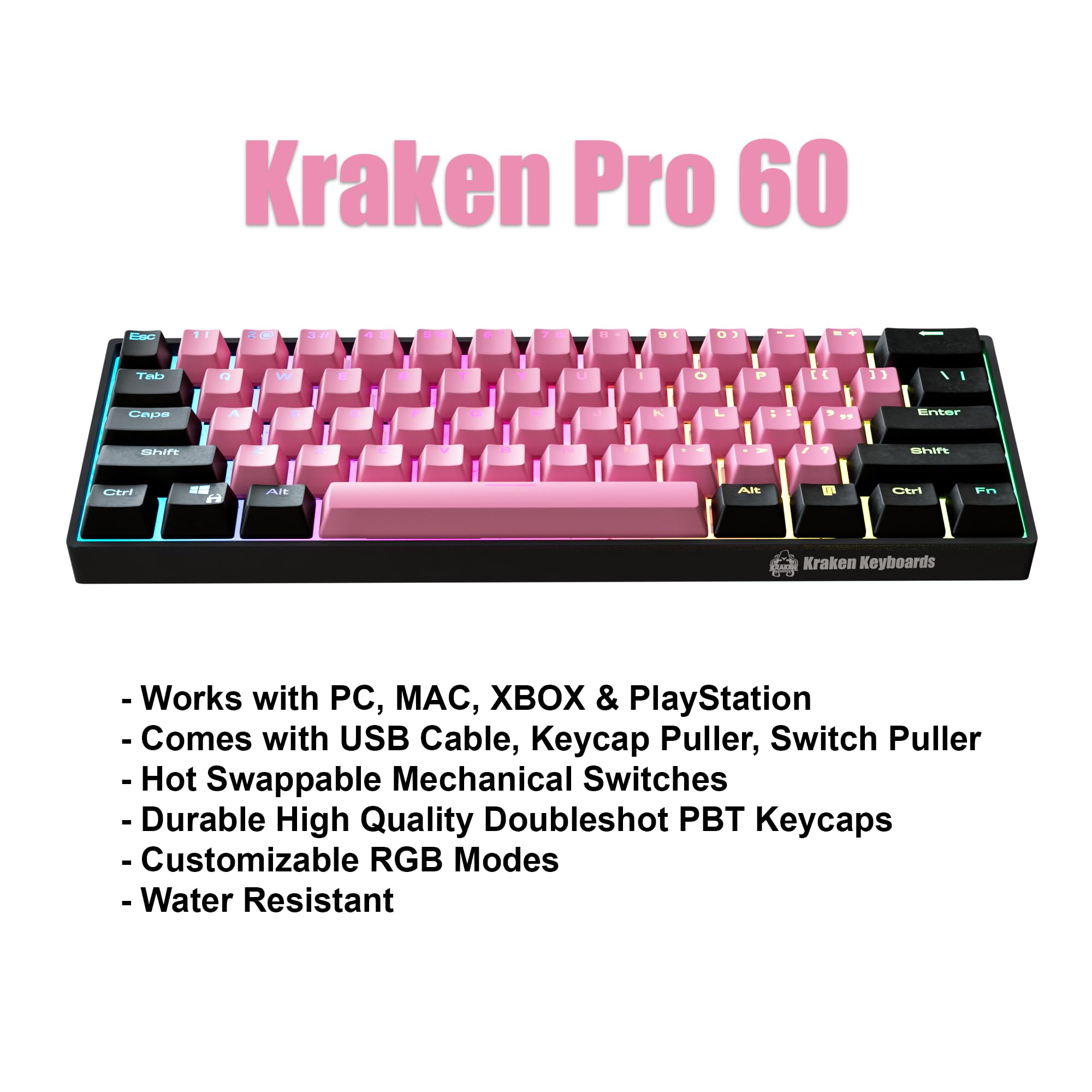 KRAKEN KEYBOARDS Kraken Pro 60 | 60% Hot Swappable Mechanical Gaming Keyboard with Silver Switches - Compatible with PC, MAC, Xbox & PlayStation - Perfect for Esports, Streaming & Office Work (BLINK Edition)