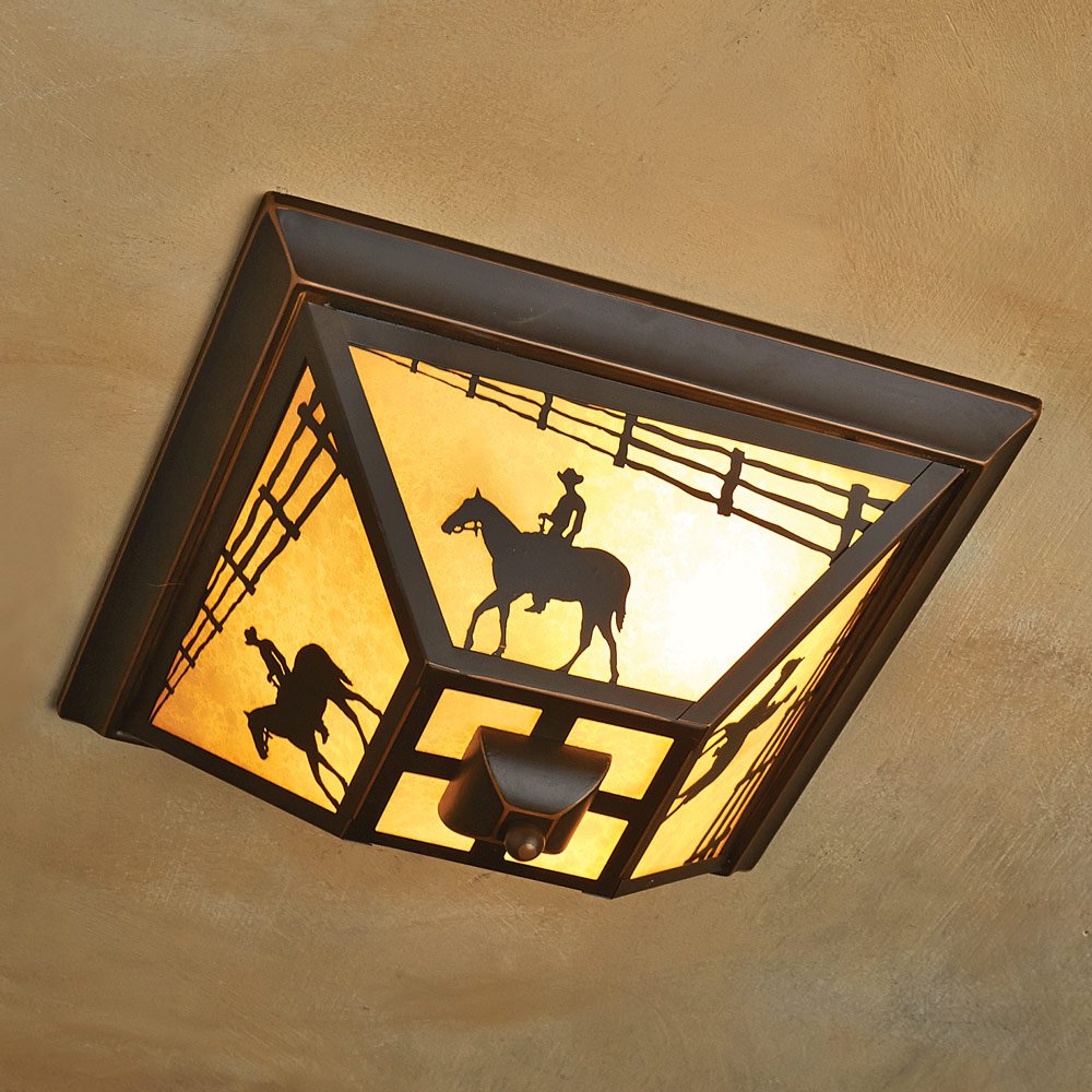 Western Cowboy Rider Flush Mount Ceiling Light - Black Forest Decor for Ranch, Cabin & Country Home Lighting | Rustic Western Style Bedroom, Living Room or Porch Light Fixture