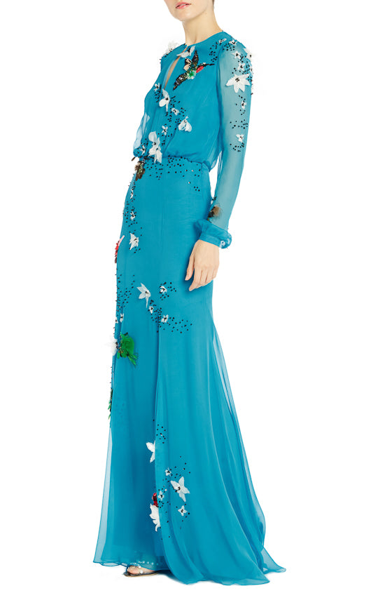 Elegant Electric Blue Long Sleeve Evening Gown for Women - Formal Dress for Weddings, Parties & Special Occasions