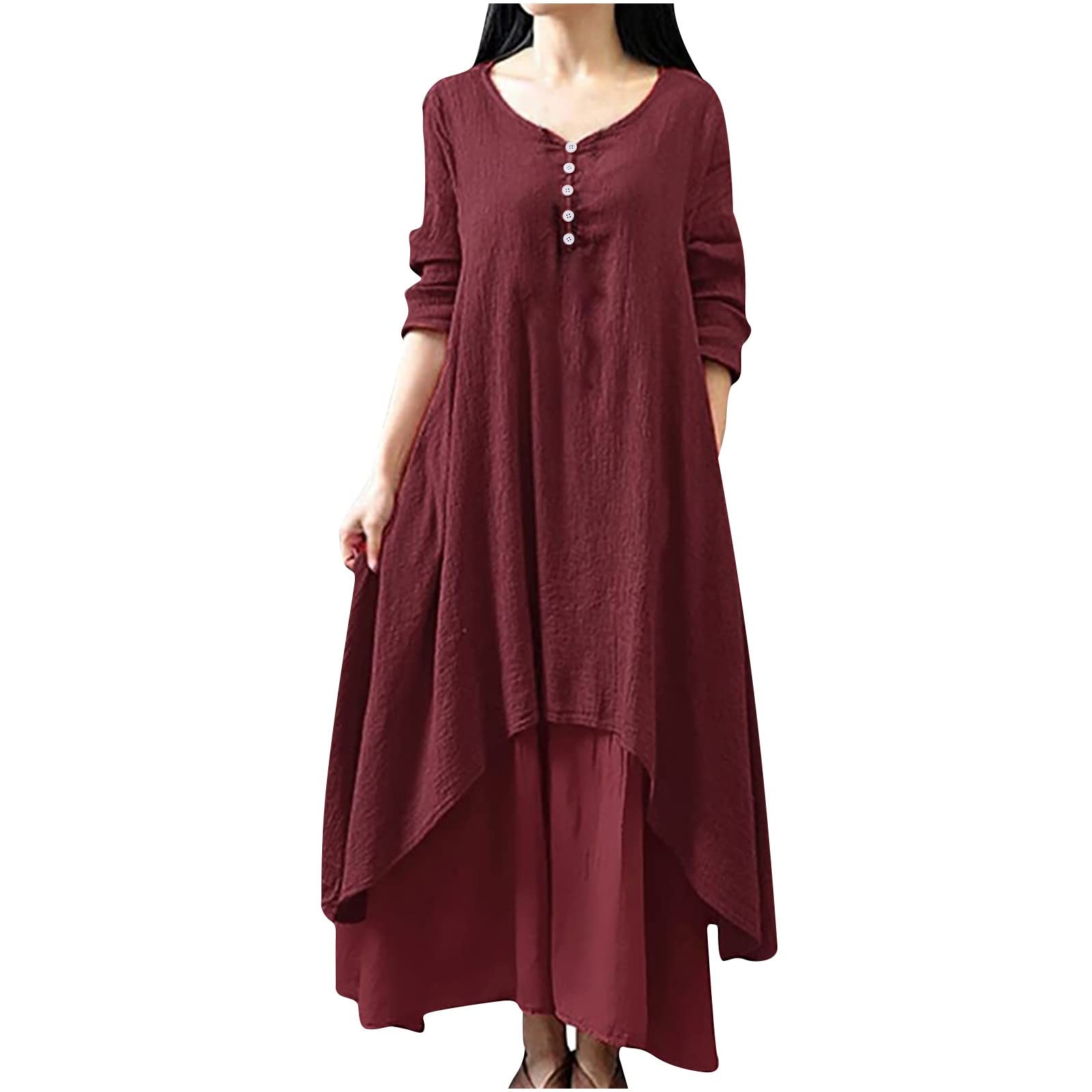 RKSTN Plus Size Women's Cotton Linen Summer Dress - Half Sleeve Button Down Boho Maxi Dress with Layered Design | Perfect for Beach Vacations, Casual Outings & Summer Weddings