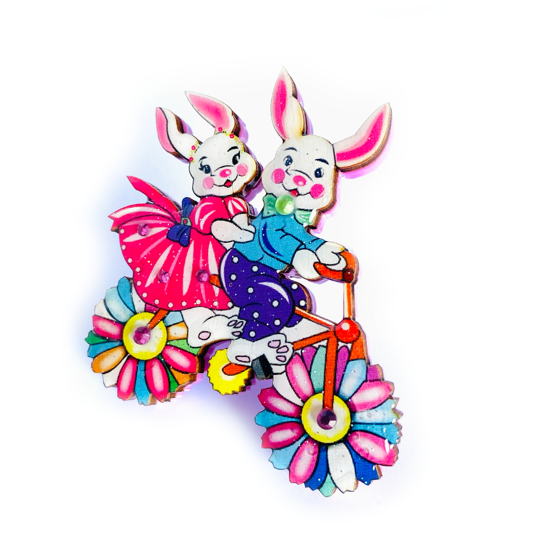 Betty & Bert Go Cycling Easter Brooch by Rosie Rose Parker - Vintage Cycling-Themed Easter Pin for Jackets, Hats & Bags - Perfect for Easter Celebrations, Cycling Events & Gift Giving