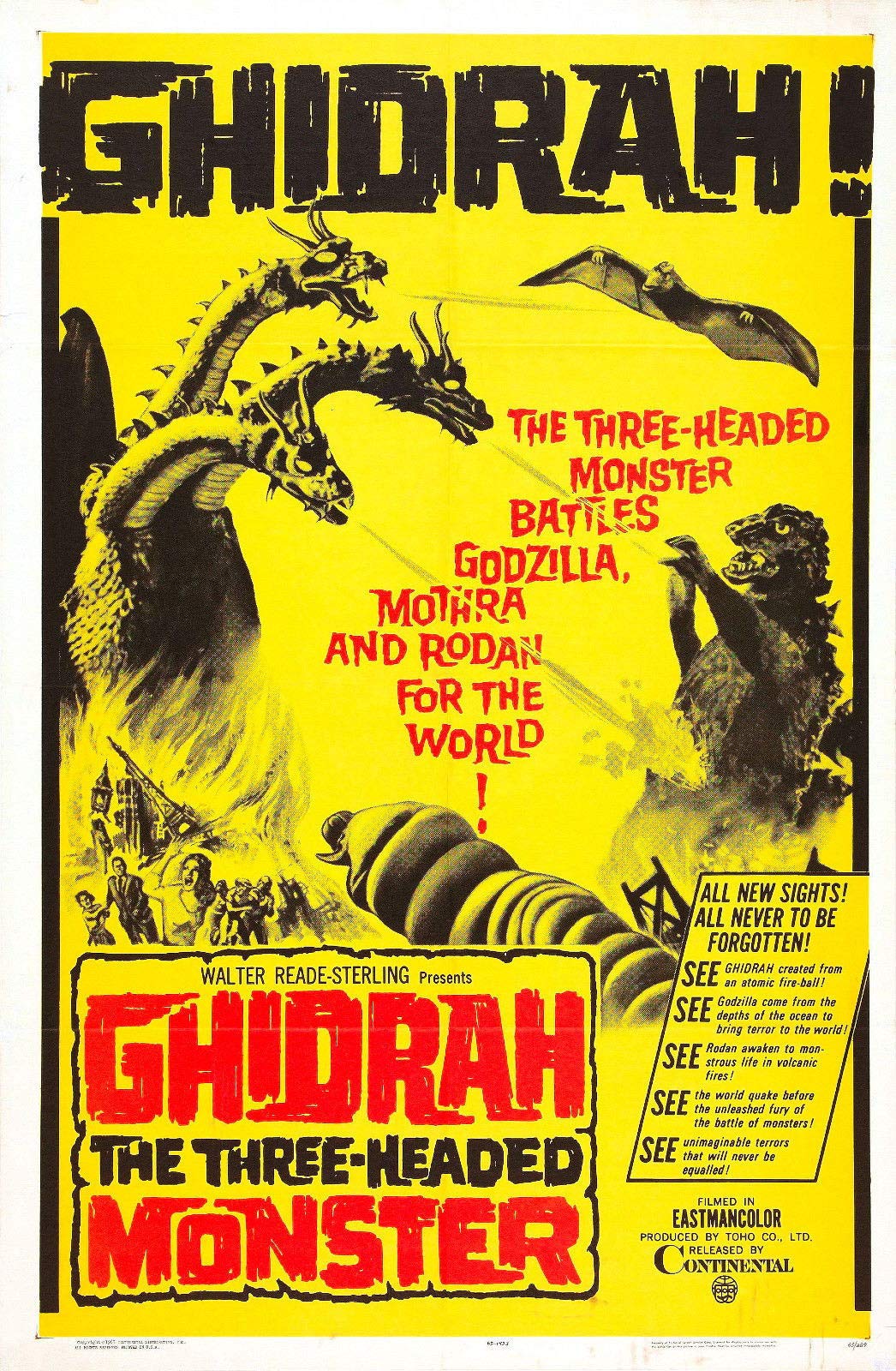 Ghidorah The Three-Headed Monster 1964 Movie Poster - 24x18 Inch Vintage Godzilla Wall Art Decor for Home Theater, Man Cave & Anime Fan Collection