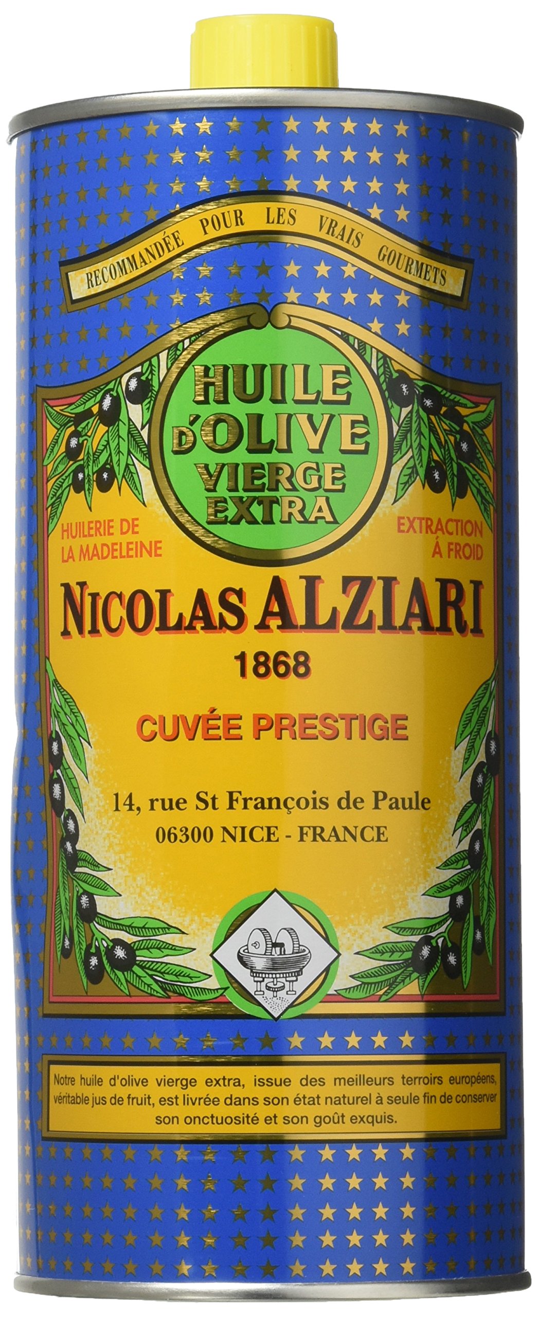 Alziari Premium Extra Virgin Olive Oil in Blue Glass Bottle - 500ml, Cold Pressed, Rich Flavor for Cooking, Salads & Gourmet Dishes