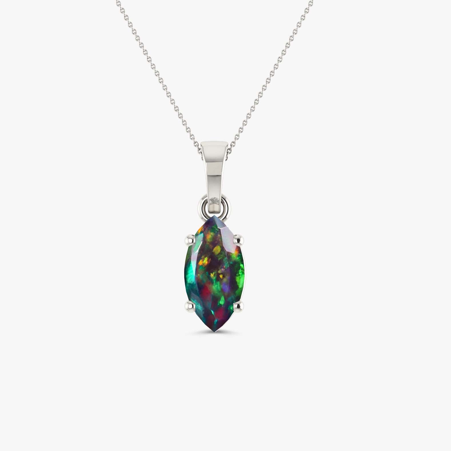 Natural Black Opal Solitaire Pendant Necklace - 925 Sterling Silver Chain Jewelry for Women, Gift for Her, Birthday, Anniversary, Wedding & Special Occasions