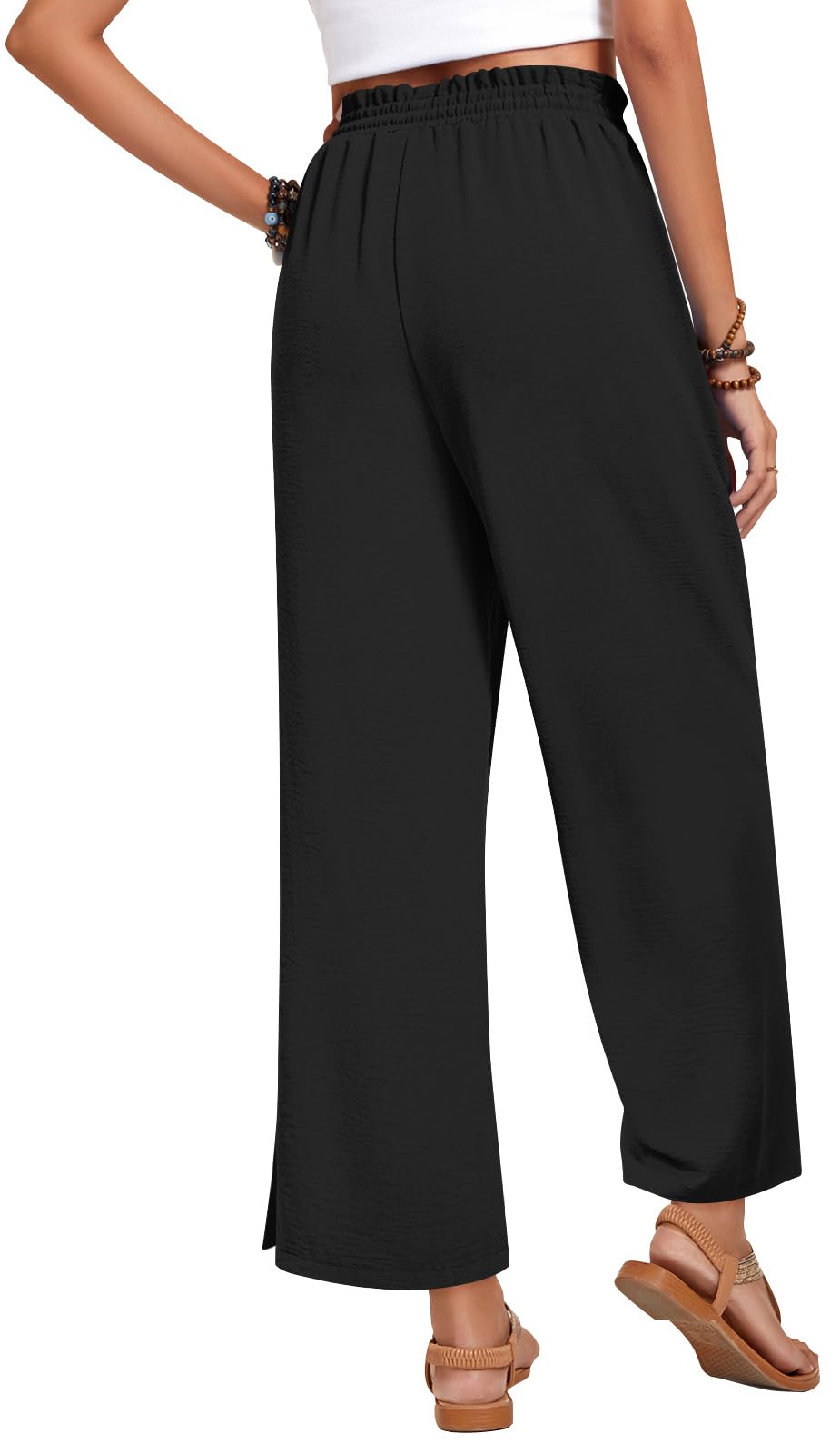 Anyhold Women's Wide Leg Lounge Pants - High Waisted Loose Palazzo Pants with Side Slit & Drawstring - Soft Casual Pants with Pockets for Yoga, Home, Travel & Relaxation