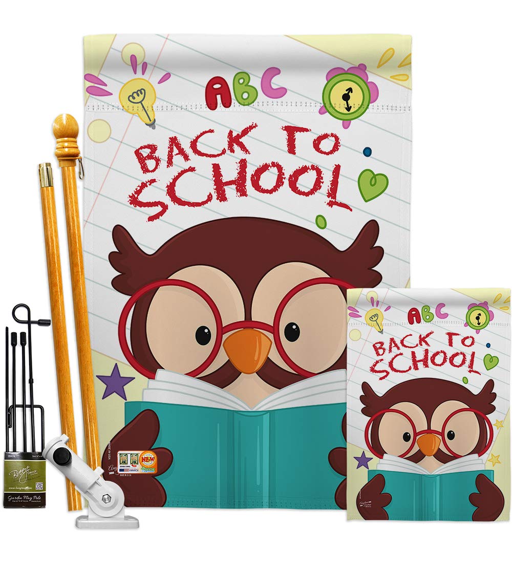 Double-Sided Owl Garden House Flags Kit - 28x40 Inch Back to School Decor, First Day Bus Supplies, Teacher & Student Classroom Gifts - Made in USA | Perfect for Yard, Garden, and School Events Decoration