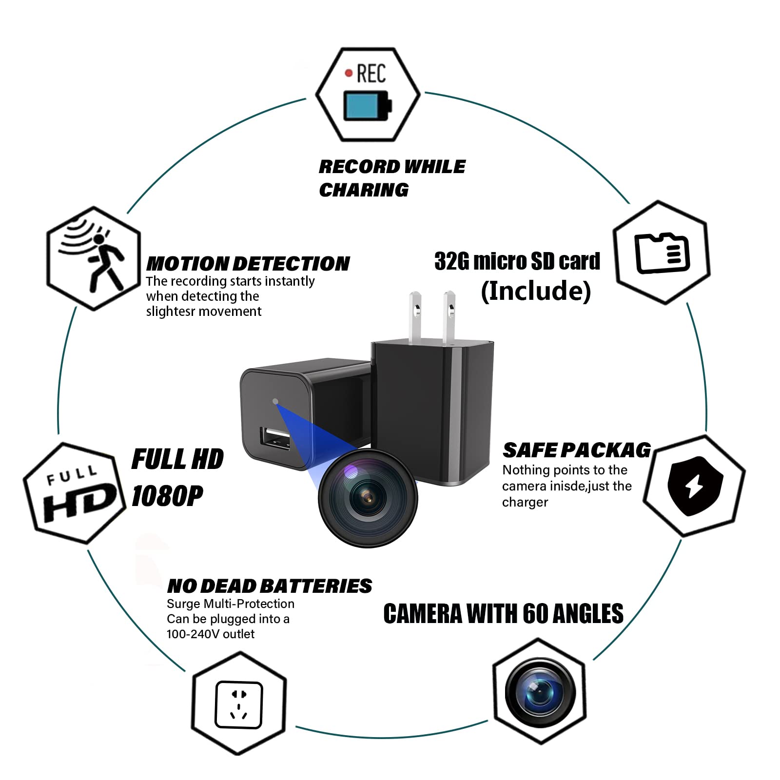 32GB Hidden Spy Camera with 1080P HD Video, Loop Recording & Motion Detection - Mini Nanny Cam for Home Security, Bedroom Surveillance & Indoor Monitoring