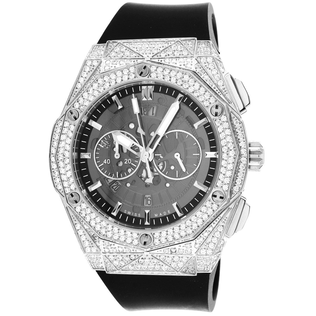 Custom Steel Case Micro Pave Bezel 3D Dial Silicone Band Watch for Men & Women | Elegant Fashion Accessory for Daily Wear, Parties & Special Occasions