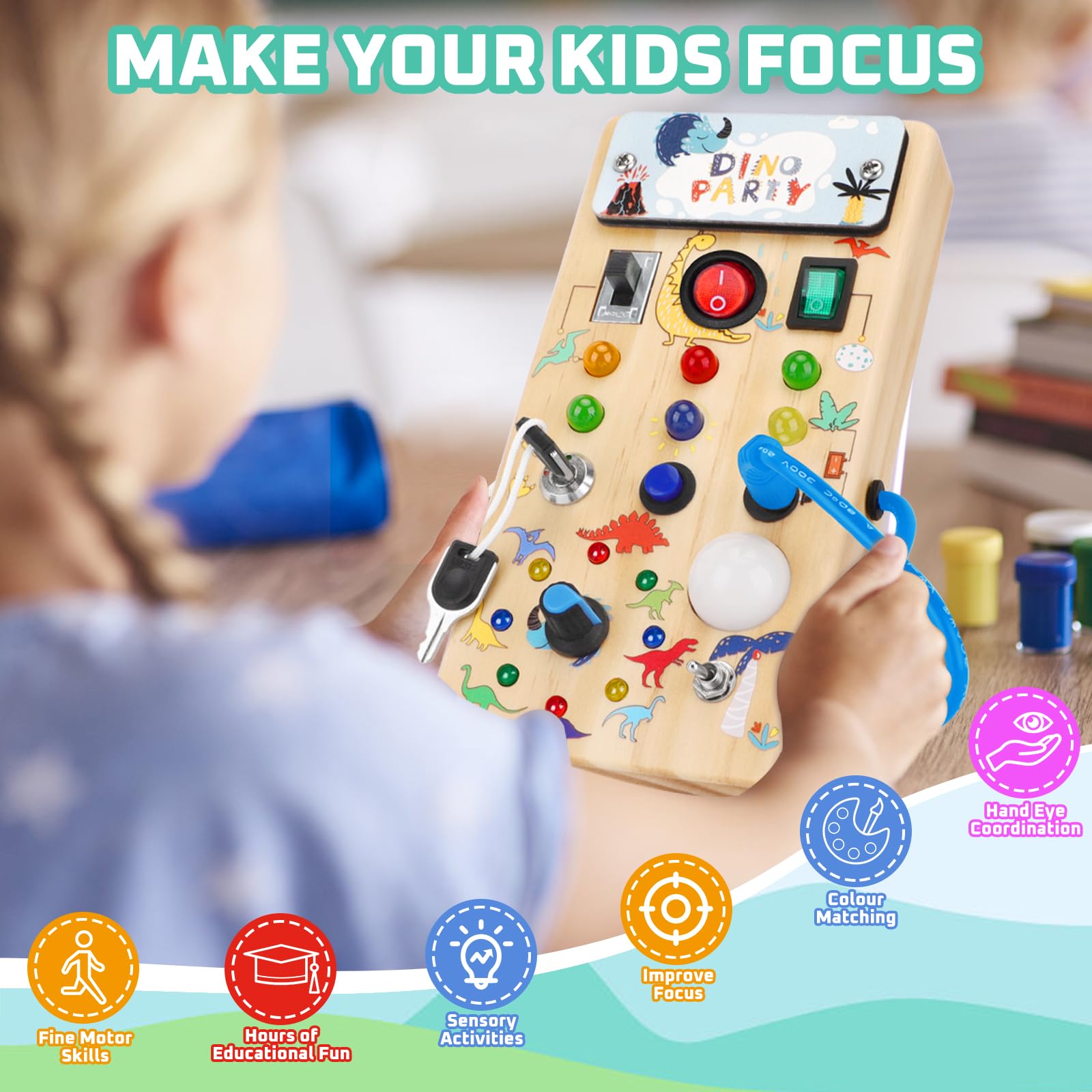 Montessori Busy Board for Toddlers 1-3 Years Old - Wooden Sensory Toy with Preschool Learning Activities - Perfect Christmas & Birthday Gift for Boys & Girls - Develop Fine Motor Skills for Home & Travel Play