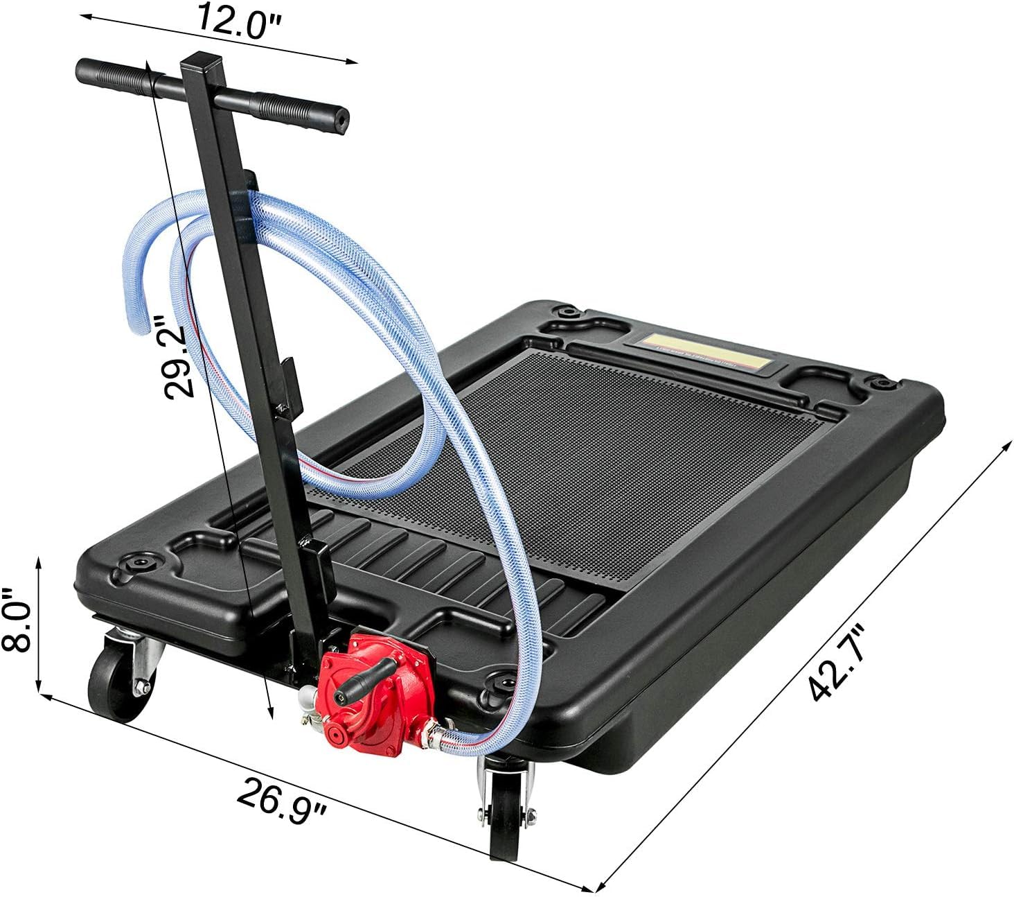 VEVOR 17 Gallon Oil Drain Pan with Pump, 64L Low Profile Oil Drain Cart with 8 ft Hose - Heavy Duty Rolling Oil Drain Pan for Trucks, Buses, RVs - Perfect for Auto Shops, Garages & DIY Oil Changes