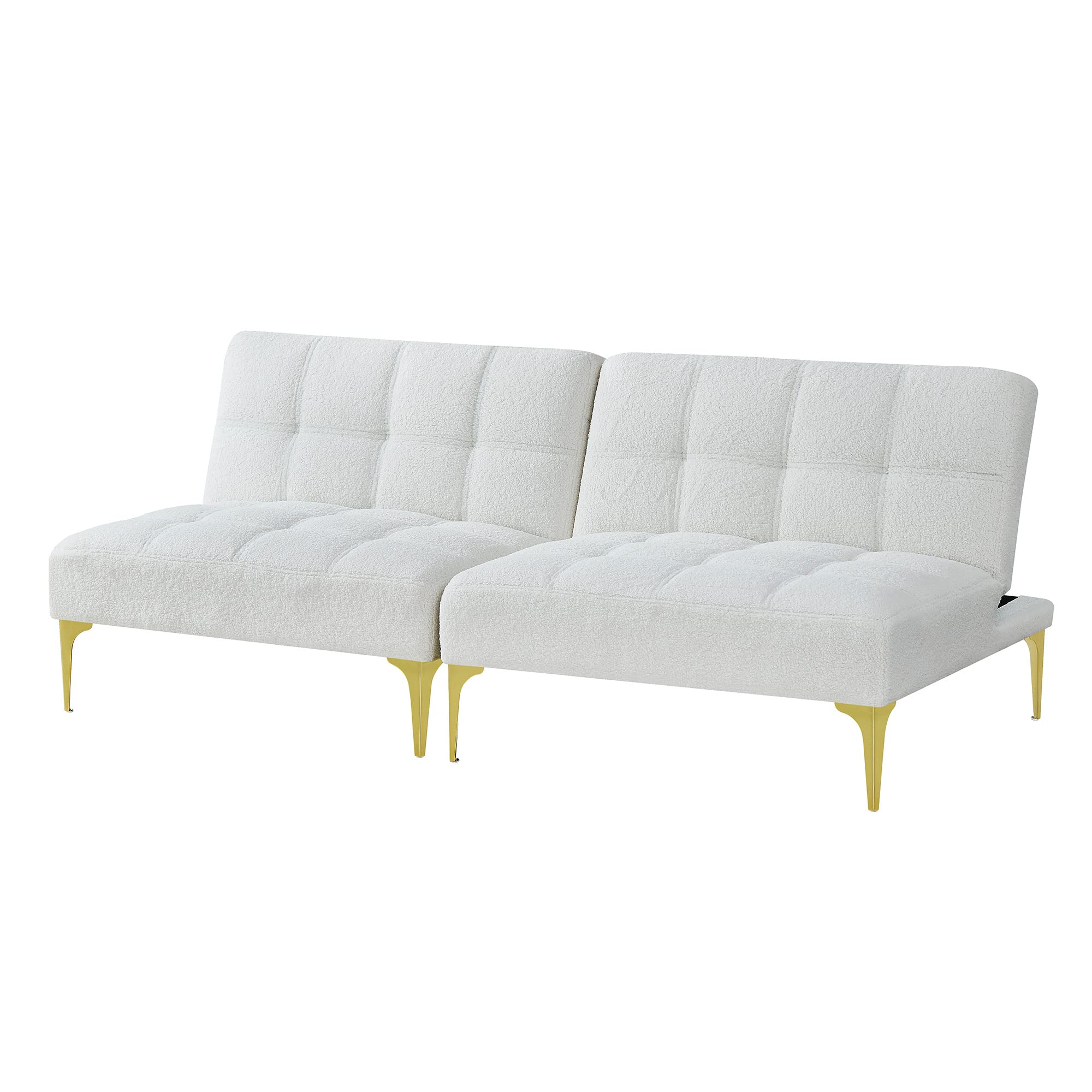 2-Piece Convertible Futon Sofa Bed - Sleeper Couch, Daybed & Loveseat with Gold Metal Legs | Folding Recliner Armless Sofa in Soft Teddy Fabric | Space-Saving Furniture for Small Apartments, Living Rooms & Offices | Perfect for Guest Beds, Lounging & Compact Spaces