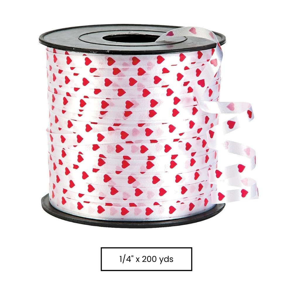 Fun Express Printed Hearts Ribbon - 1 Roll Decorative Party Ribbon for Gift Wrapping, Wedding Decorations & DIY Crafts
