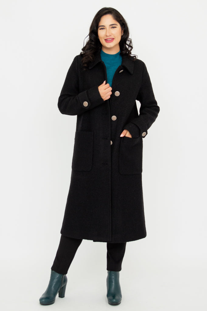 Edna Coat - Black Boiled Wool Women's Winter Jacket | Warm & Stylish Outerwear for Cold Weather