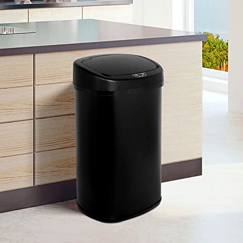 PIKAQTOP 13 Gallon Automatic Motion Sensor Trash Can - Stainless Steel Touchless Kitchen Trash Bin with Lid, 50L Capacity, Black - Perfect for Modern Kitchens, Offices & Bathrooms
